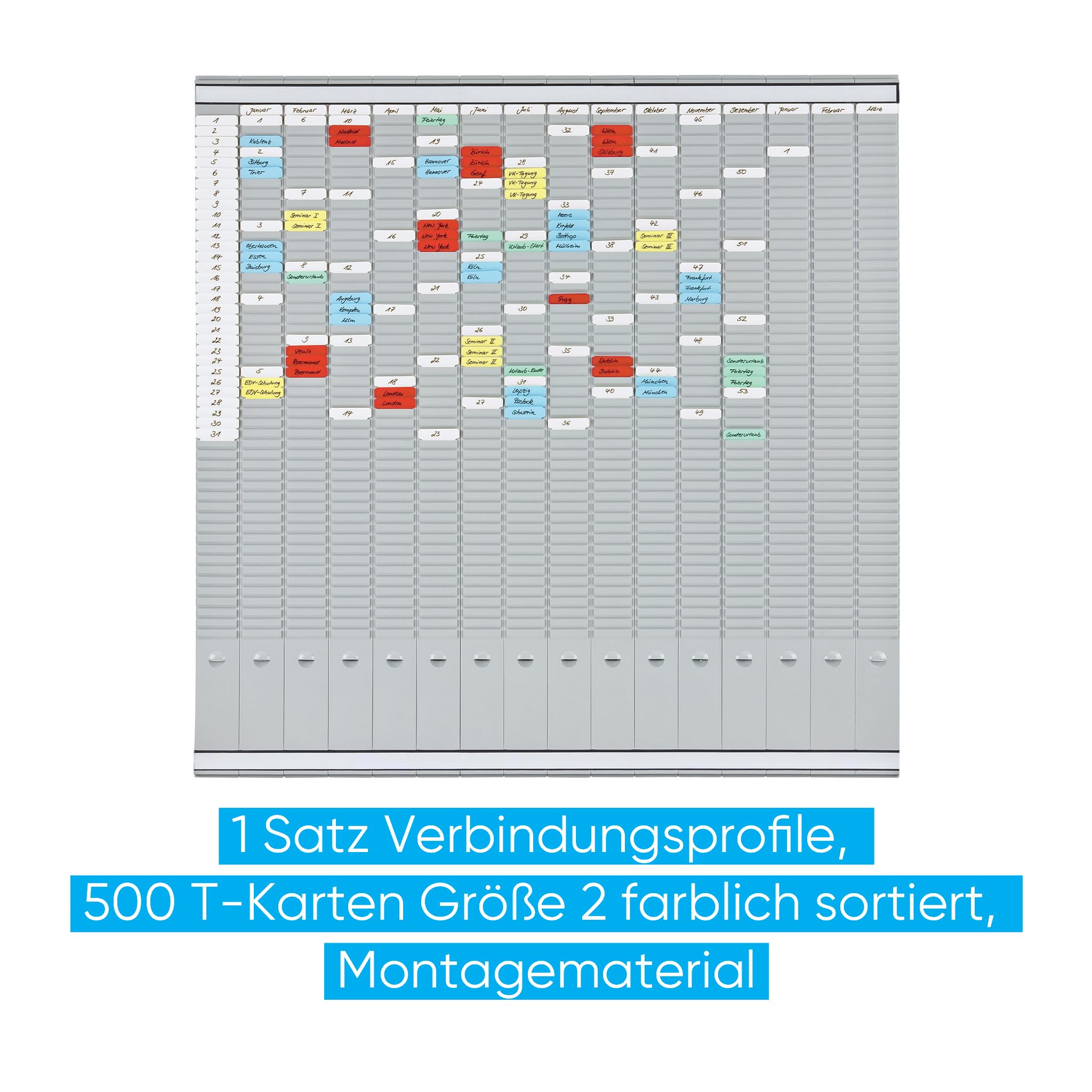 FRANKEN PV-SET5 Planning annuel 15 mois avec index 100,8 x 100,8 cm 16 supports 50 fentes
