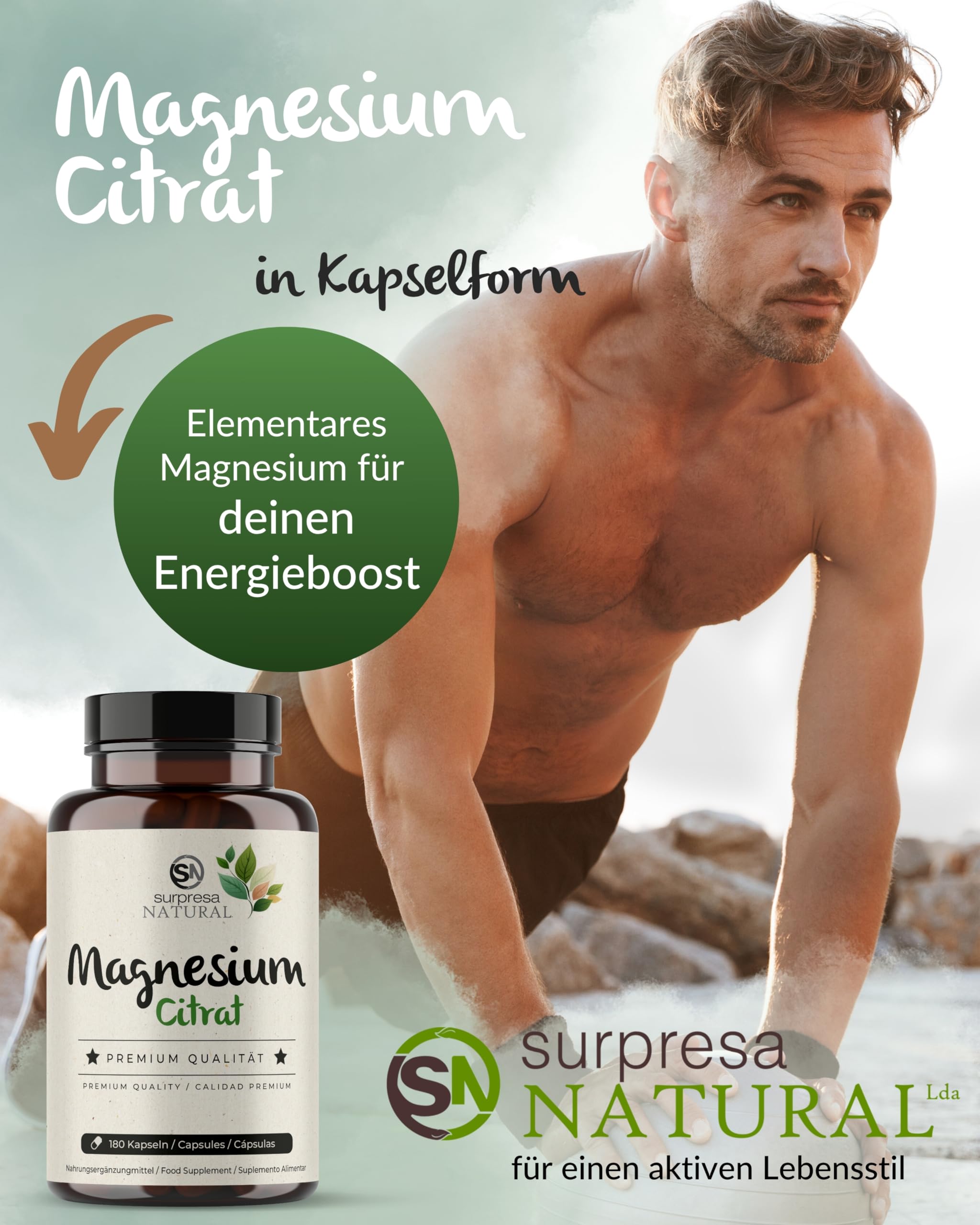 Magnesiumcitrat Kapseln hochdosiert I 3x 180 Kapseln I 1500mg Magnesiumcitrat & 240mg reines Magnesium pro Tagesdosis I Nahrungsergänzungsmittel vegan & laborgeprüft