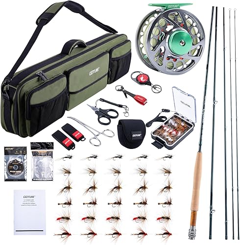 Goture Fly Fishing Rod and Reel Combo with Fly Rod & Gear Case, 9FT 4-Piece Fly Rod, Pre-Spooled Reel, Fly Line, Flies, Leader, Tippet, Forceps, B:
