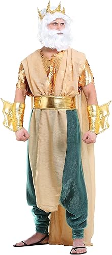 Adult Golden Poseidon Costume Mens, Greek Mythology Olympian God King of the Sea Halloween Costume