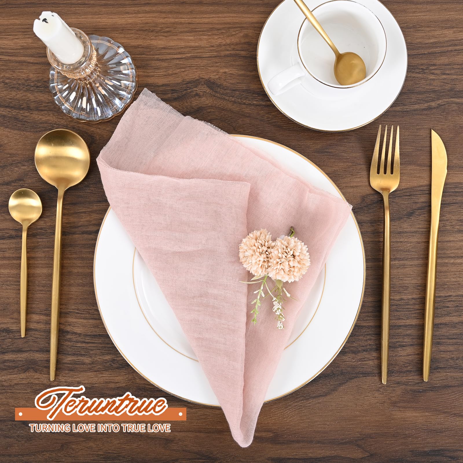 100 tovaglioli di stoffa rosa da cena in garza per matrimoni, tovaglioli di stoffa stropicciati, per casa, feste, decorazione rustica, 43 x 43 cm