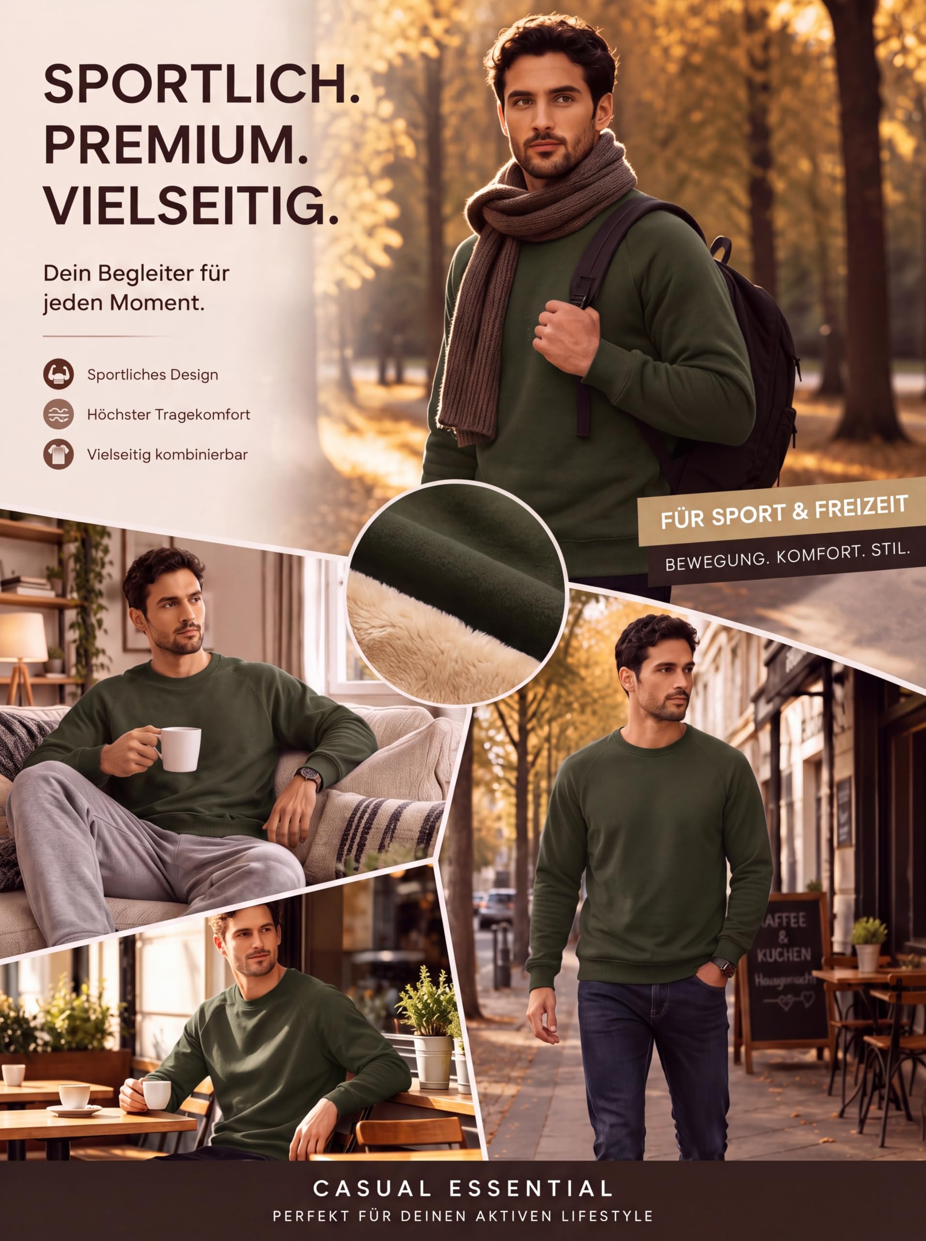 TACVASEN Fleece Pullover Herren Winter Sweatshirt Baumwolle Warm Pulli Rundhals Sport Langarmshirt Männer