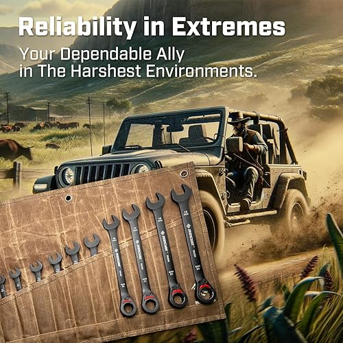 Miniatura 7 de Juego de llaves de trinquete reversibles 12 piezas métricas 0.315-0.748 in - negro resistente - Bolsa de almacenamiento de lona de cera -