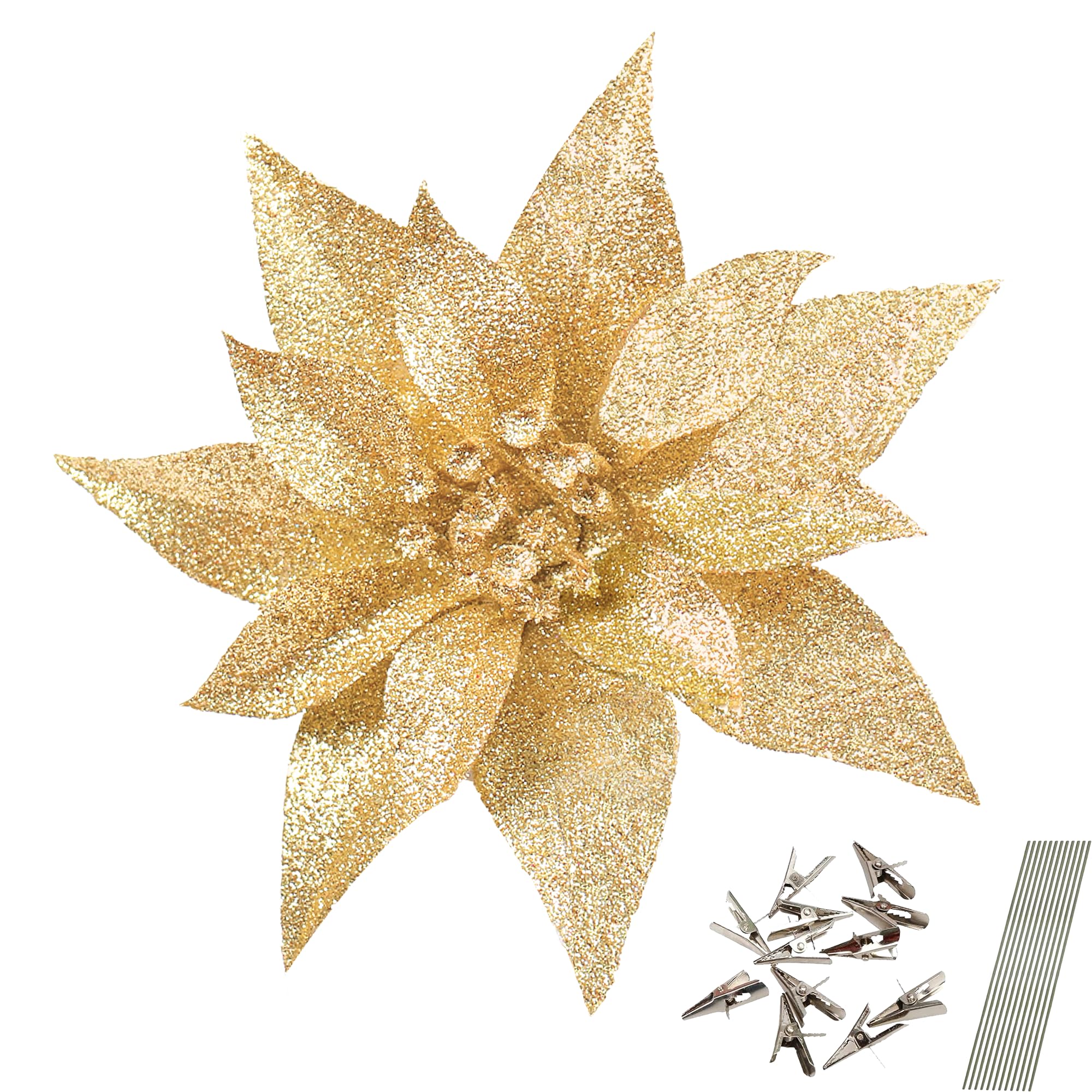 Amazon.com: YOSICHY 12 Pcs Artificial Christmas Flowers Gold Christmas ...
