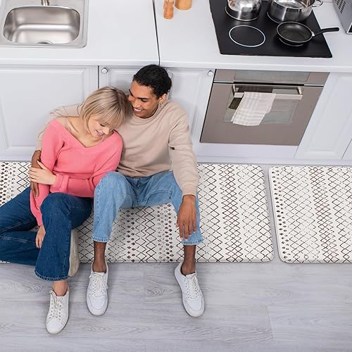 Vista 168 de KIMODE - Juego de 2 tapetes de cocina bohemios, antifatiga, antideslizantes, impermeables, ergonómicos, acolchados, cómodos, para lavandería, Caqui
