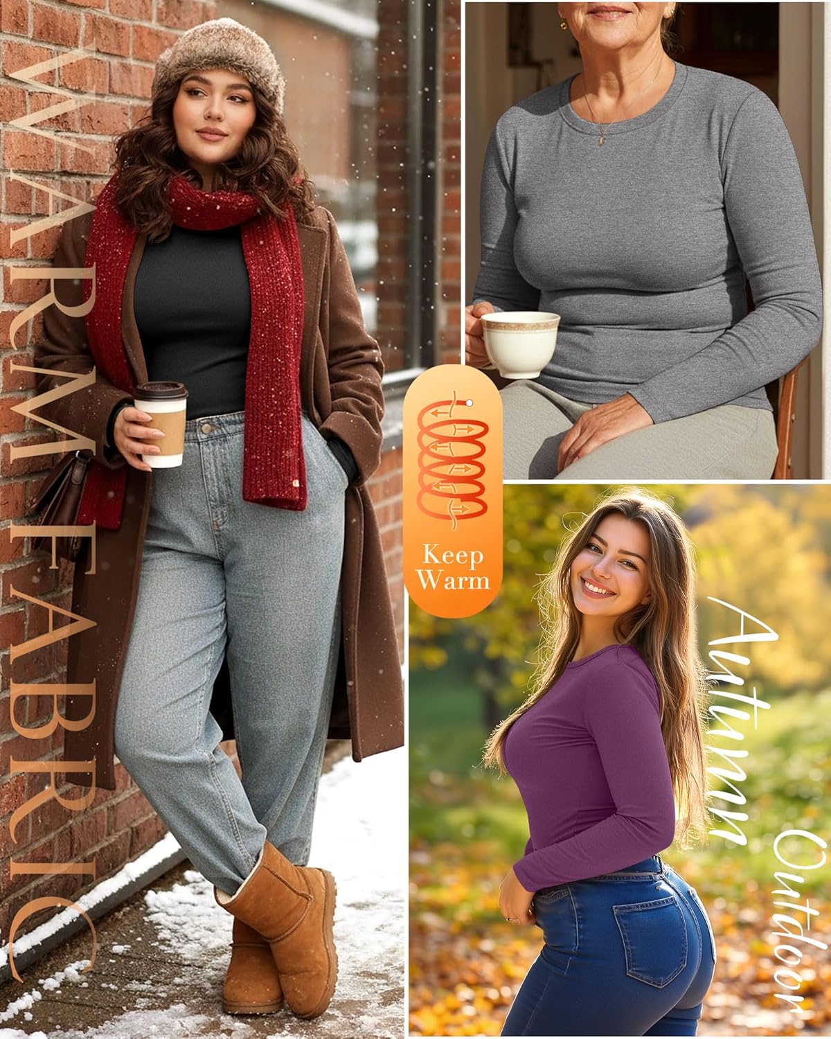 3 Pack Women's Plus Size Thermal Long Sleeve Shirts Slim Fit Fleece Lined Crew Neck Undershirt Tops Cold Weather - Image 5