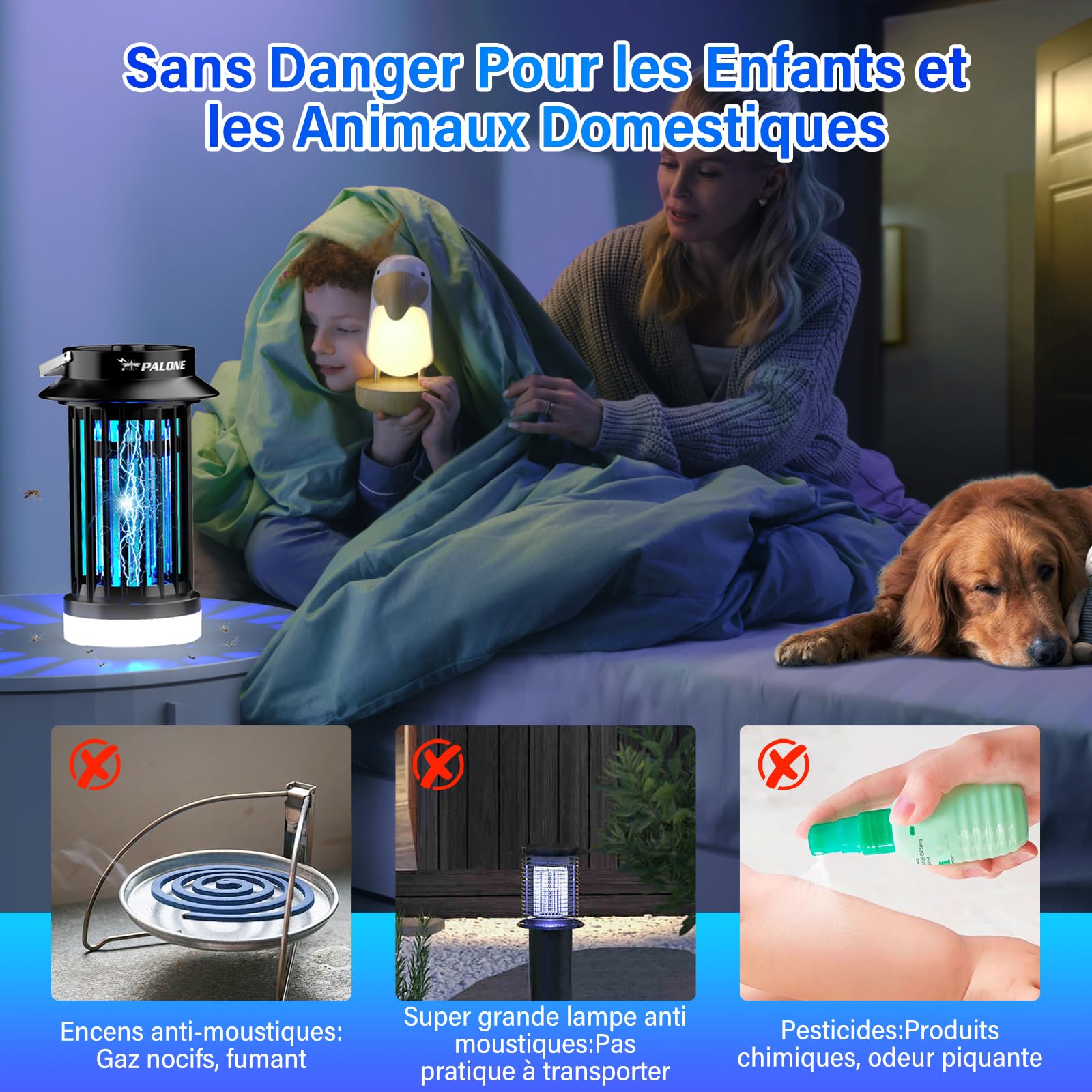 PALONE Lampe Anti Moustique USB-C Tue Mouche Électrique LED Portable UV 4200V 140 m²