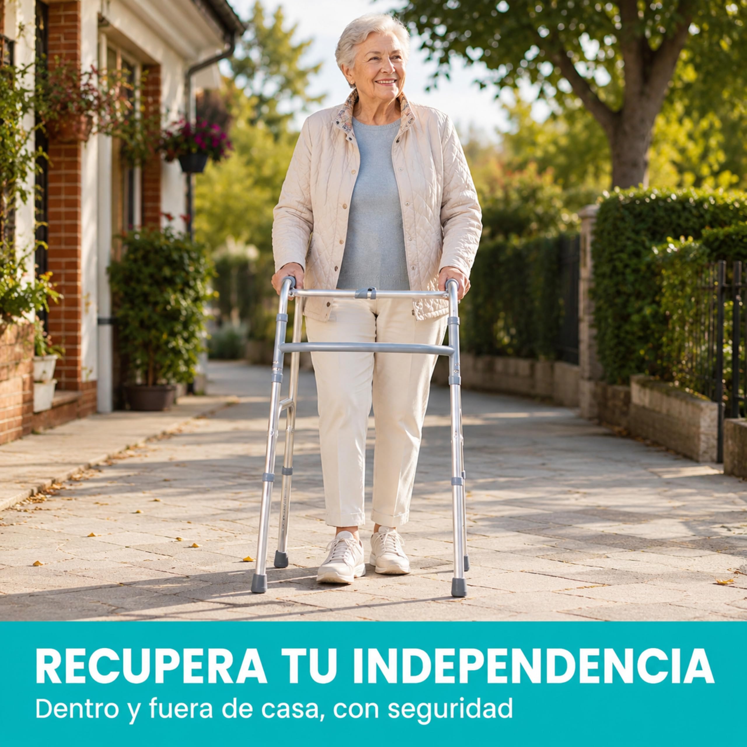 Andador Plegable para Adulto de Aluminio. Andador Ortopédico sin Ruedas. Andador Ligero para Mayores. Caminador para Adultos Regulable en Altura. Andador de Aluminio Recíproco.