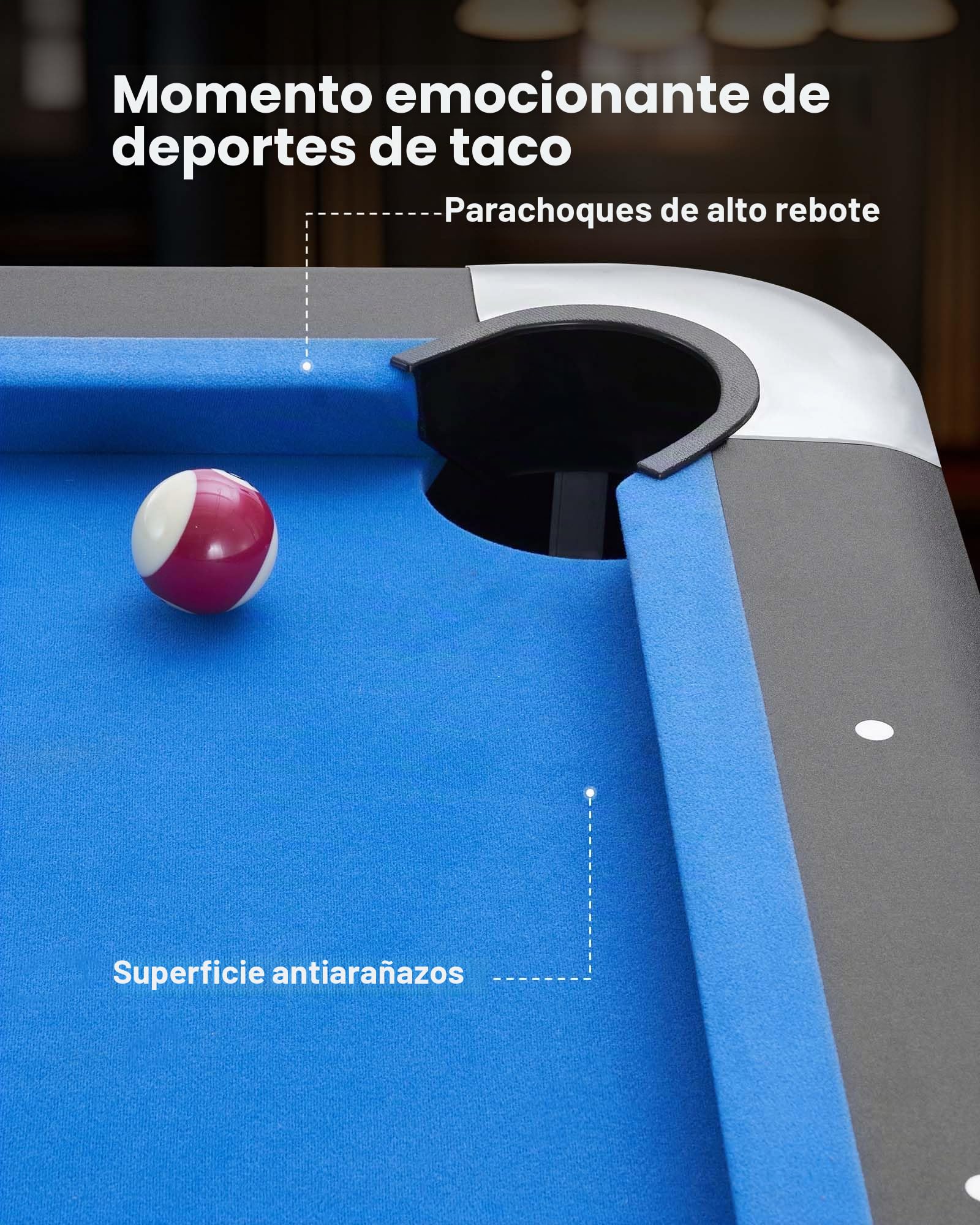 VEVOR Mesa de Billar Portátil, con Patas Ajustables, MDF, Estable y con Juego de Entretenimiento Que Incluye Bola, Taco, Soporte, Tiza y Cepillo, Color Negro con Paño Azul, 2135 x 1190 x 790 mm