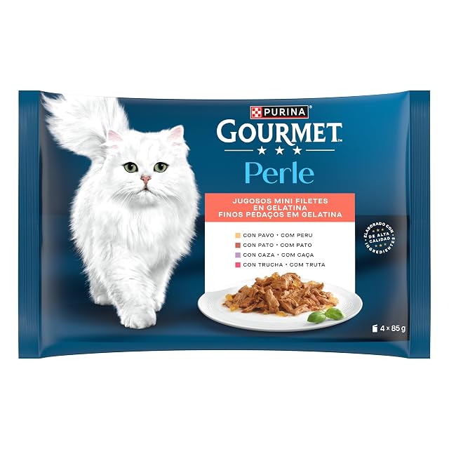 GOURMET Perle Mini Filetes en Salsa, Comida Húmeda para Gato Adulto, Trocitos en Salsa, Surtido de Pavo, Pato