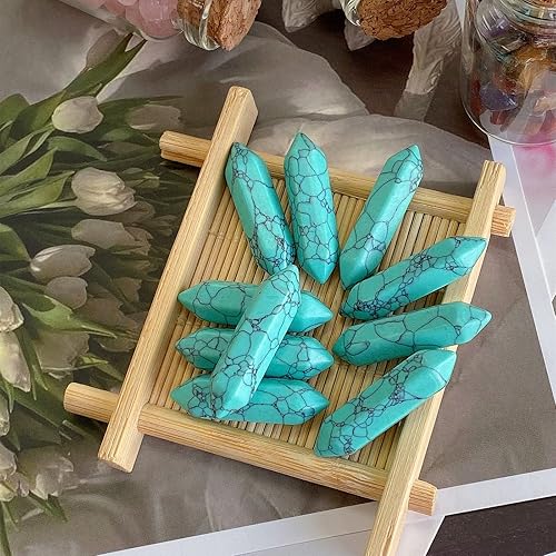 Miniatura 4 de QINJIEJIE Juego de 20 varitas de cristales turquesas, piedras curativas a granel, piedras preciosas hexagonales pulidas, piedras naturales de Reiki