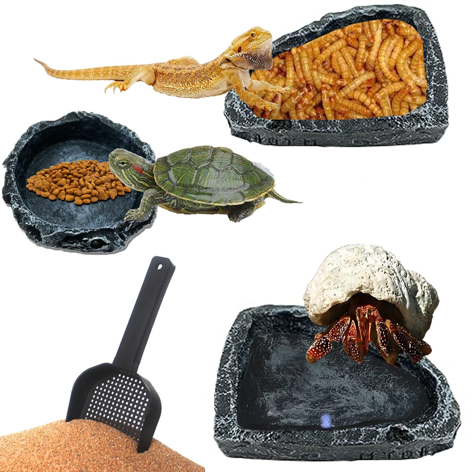 4 Pack Corner Reptile Water Dish Reptile Food Bowl Hermit Crab Food and Water Bowl Small Reptile Feeding Dish for Lizard Bearded Dragon Leopard Gecko
