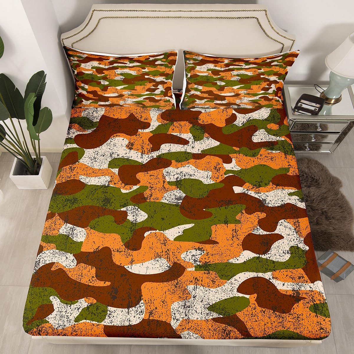 Army Camo Bedding Set, Black Camouflage Bed Sheets for Kids Boys Teens Adult Men, Military Camo Fitted Sheet Black Grey Lightweight Fitted Bed Sheets, 1 Fitted Sheet + 2 Pillow Cases, Full Size…