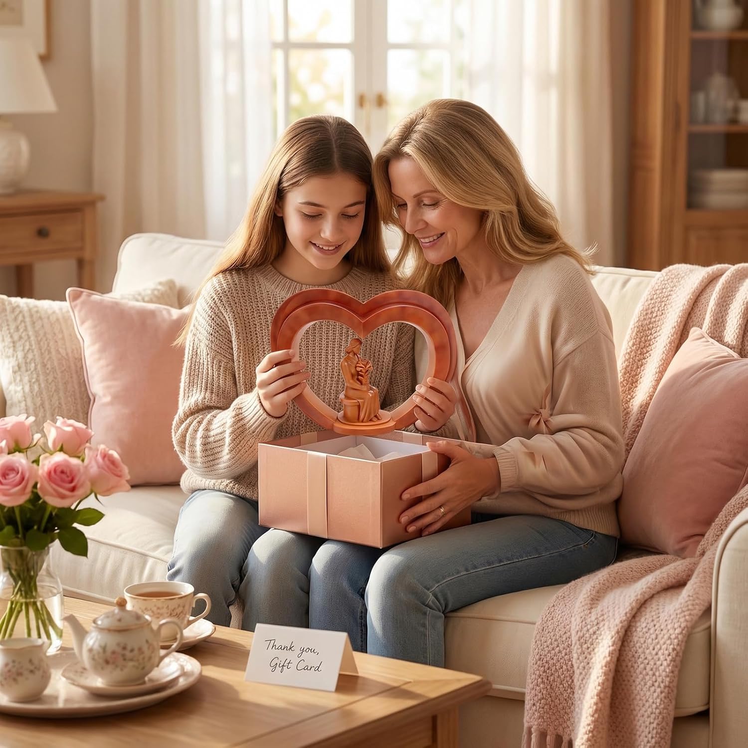 Elstey Heartwarming Birthday Gift for Mom,10.63 * 7.48 Inch Sculpted Hand-Painted Mother-Daughter Figurine – Perfect for Birthdays, Mother’s Day& Special Occasionse (Orange)