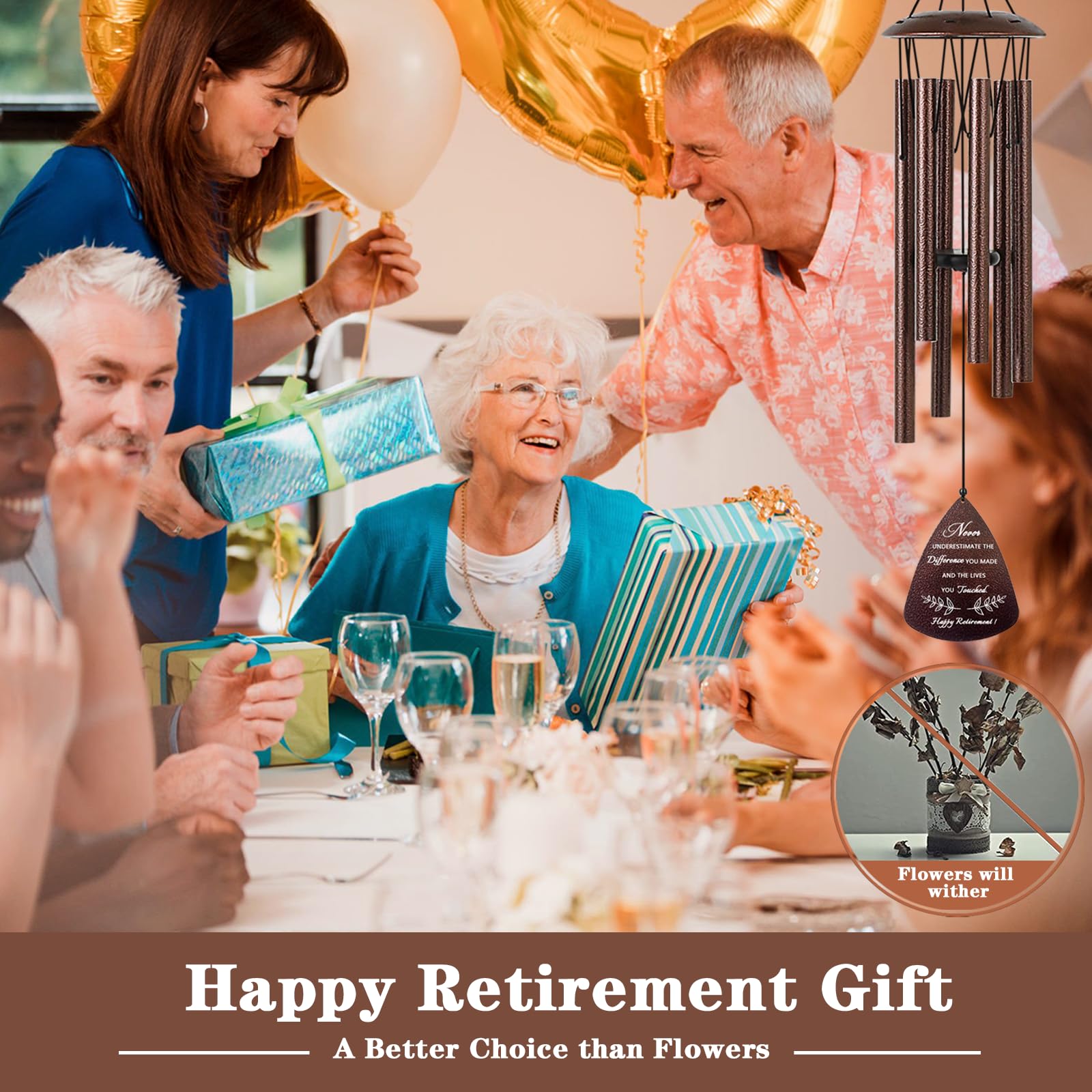 LOMBO Retirement Gift for Woman Men, 32" Wind Chimes Retirement Gifts, Happy Retirement Gifts for Coworker Colleague Boss Teachers Nurses Friends, Going Away Gifts Retirement Decorations 2