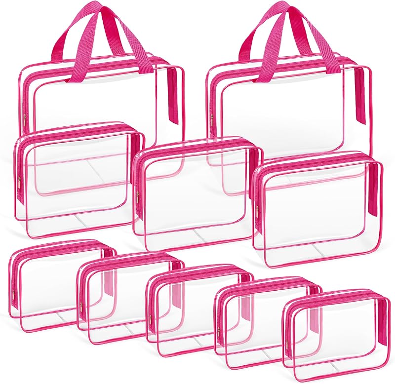 TISRATOK Kit com 10 necessaires transparentes para viagem, 3 tamanhos, Rose red