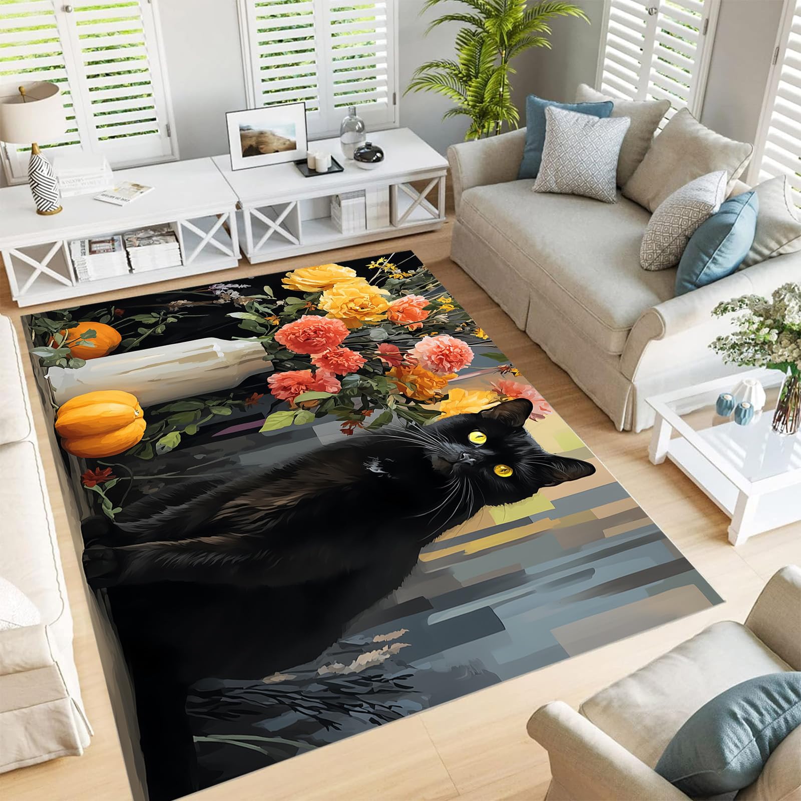 Grand tapis rose chat noir 240x300cm pour réchauffer l'ambiance de votre salle à manger