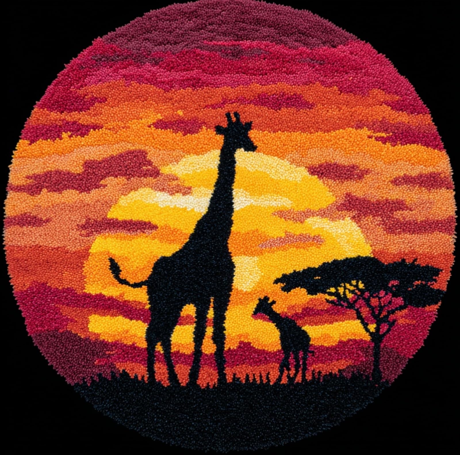 WallustrioaW Latch Hook Rug Kits for Adults Beginners,Sunset View of Giraffe,DIY Craft Doormat Carpet Making Kit Tapestry Gift Home Decorations,50x50cm