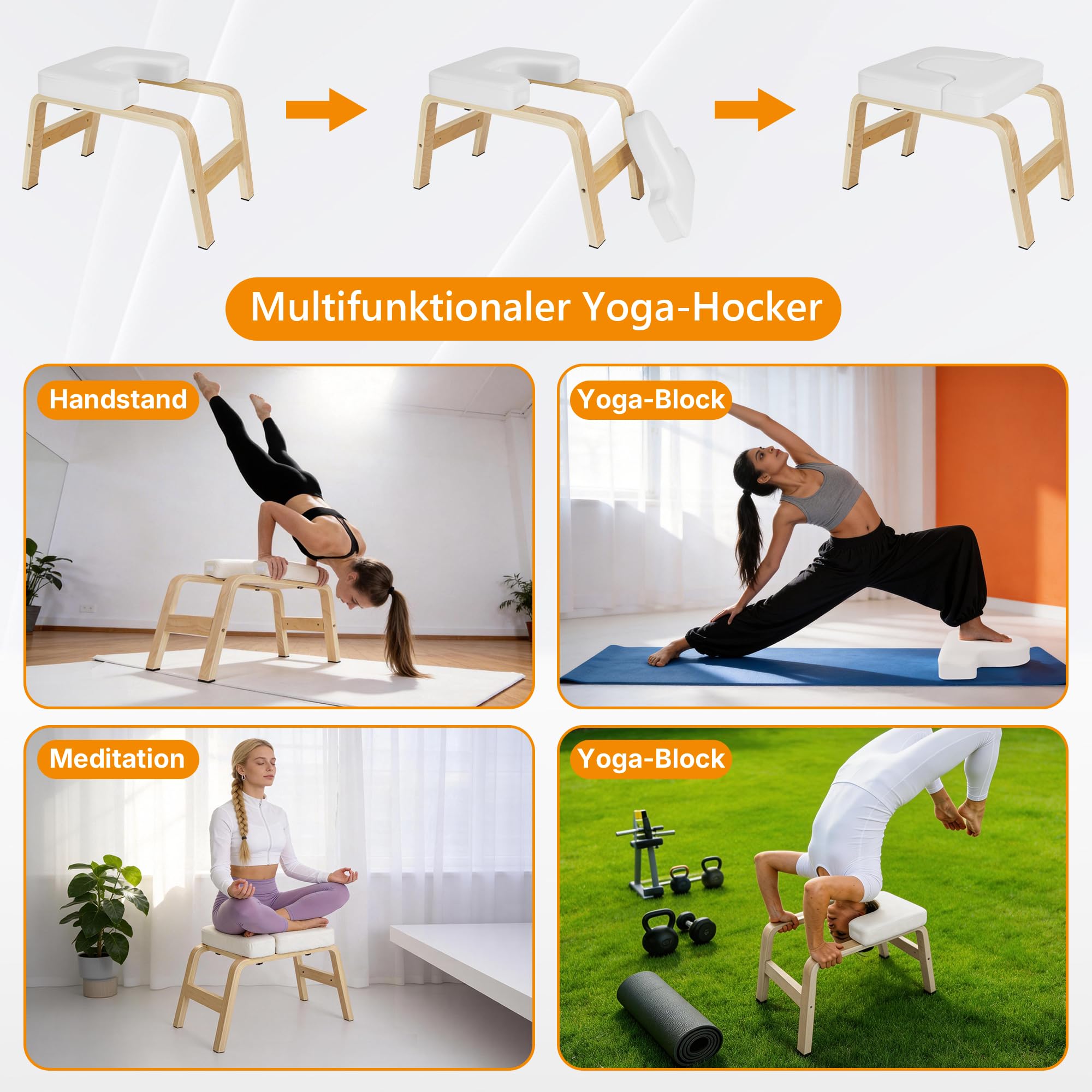Cucina per yoga di alta qualità, 150 kg 6,3 cm di spessore, imbottitura impermeabile, piedi antiscivolo e yogurt per l'allungamento della schiena per diverse applicazioni come lo yoga, Pilates bianco