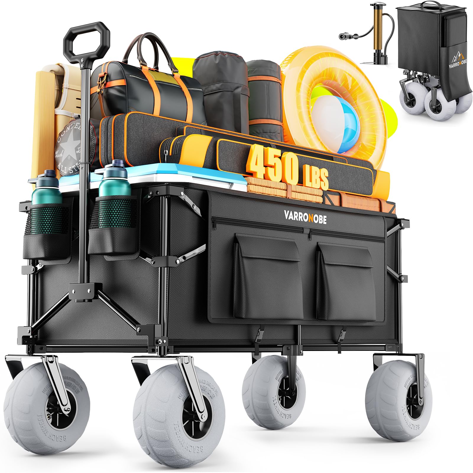 Photo 1 of VARRONOBE Beach Wagon - 240L, Black, 9x4" Balloon Wheels
