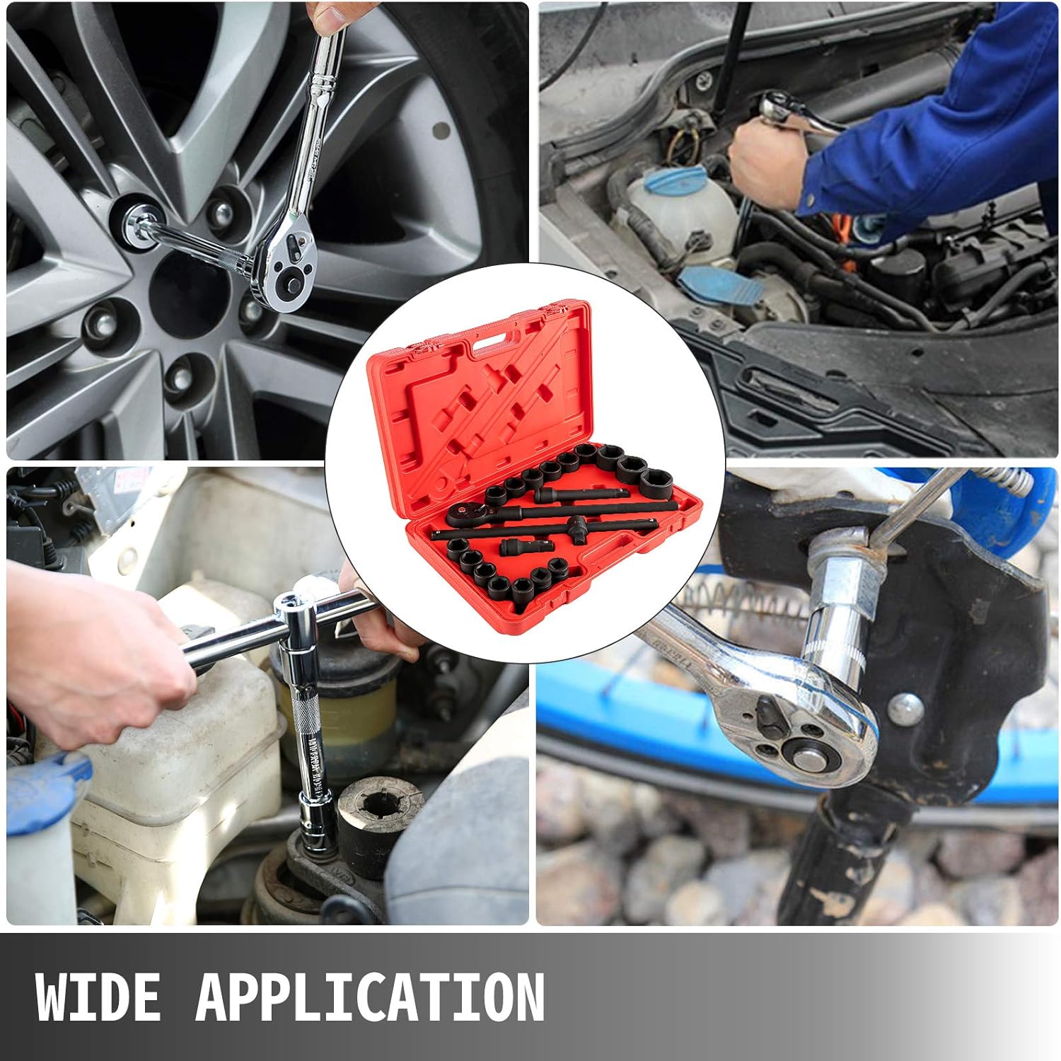 Gеt Chеар Prісе VEVOR Impact Socket Set 3/4 Inches 21 Piece Standard Impact Sockets, Socket Assortment 3/4 Inches Drive Socket Set Impact Standard SAE Sizes 3/4 Inches to 2 Inches Includes Adapters and Ratchet Handle