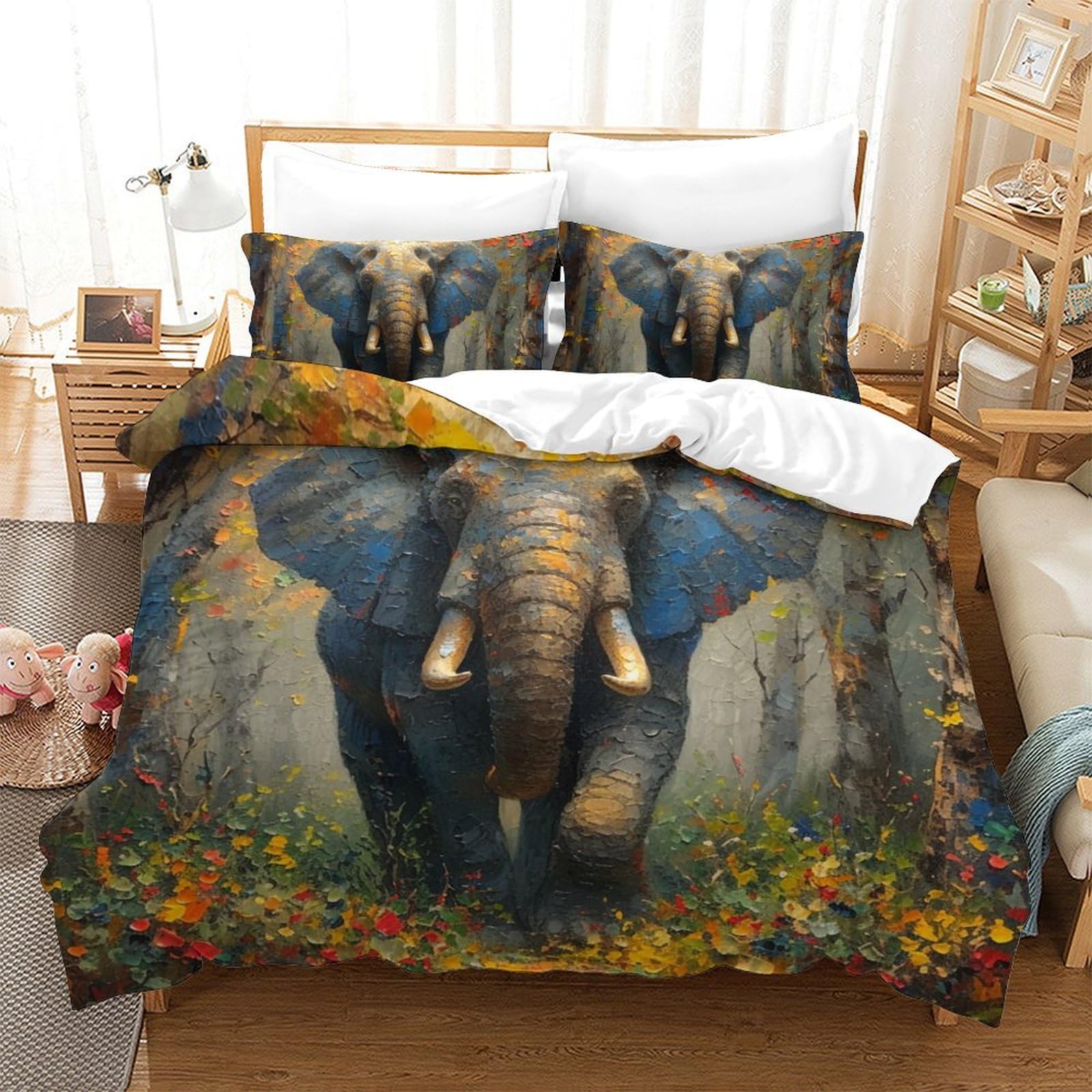 Parure de lit éléphant 3D 200x200 hypoallergénique résolvant le problème du linge froissé