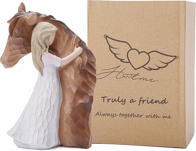 Horse Gifts for Women Girls Horse Lovers Truly a Friend Guardian Angel Figurines Girl Embrace Horse Statue Decor for Home Horses Keepsake Gifts Sculpted Hand-Painted Statues Christmas Birthday Gifts