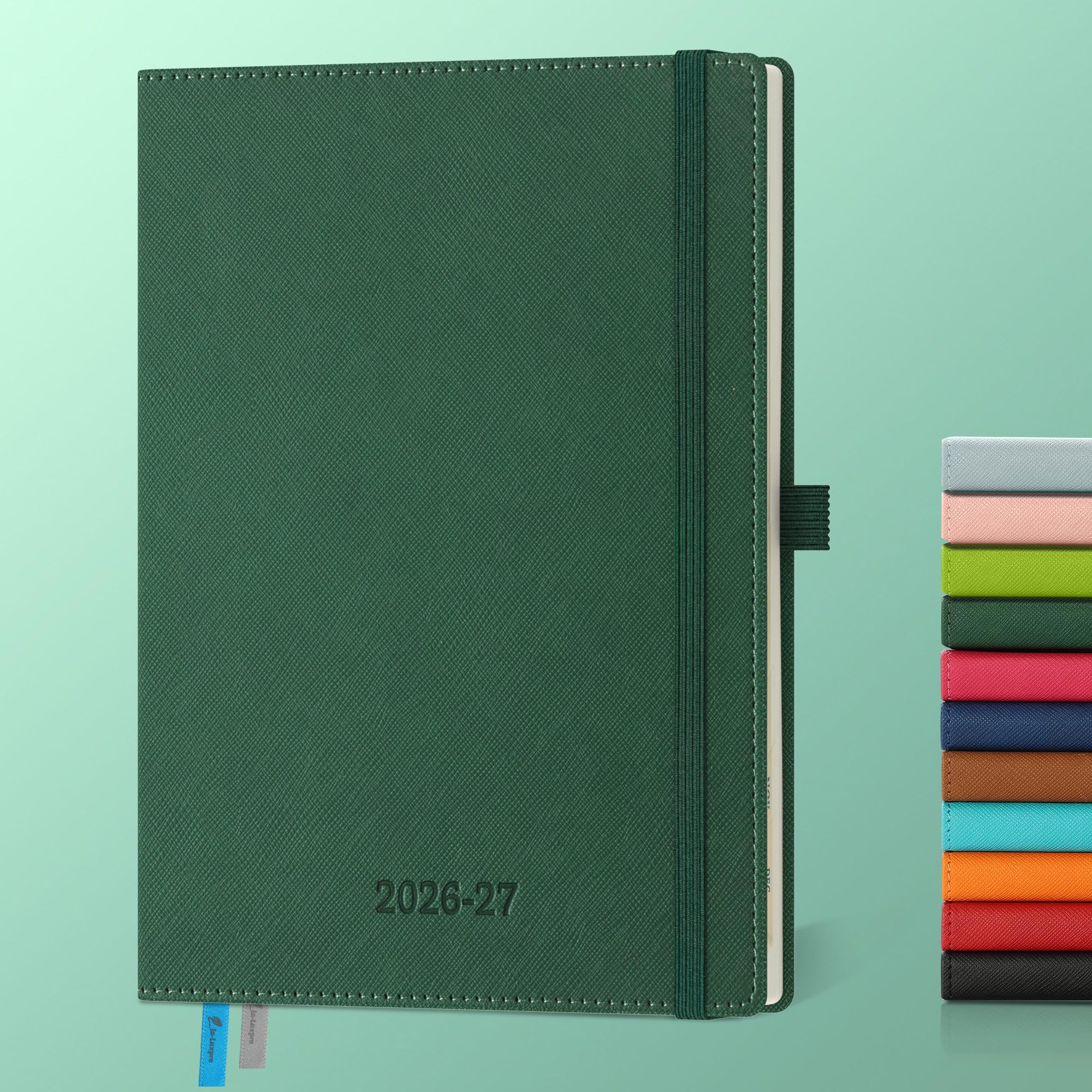 IN-LUXPRO Academic Diary 2026-2027: A5 Week to View (21.9x16.2 cm) 18 Months(Jul'26 - Dec'27) Weekly & Monthly Planner with Month Tabs & Inner Pocket, Expenses/Note Pages, PU Leather Green