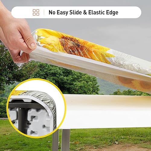 Miniatura 8 de Mantel de vinilo ajustable para mesa de picnic con fundas de banco, diseño a cuadros negros y blancos, borde elástico impermeable, mantel