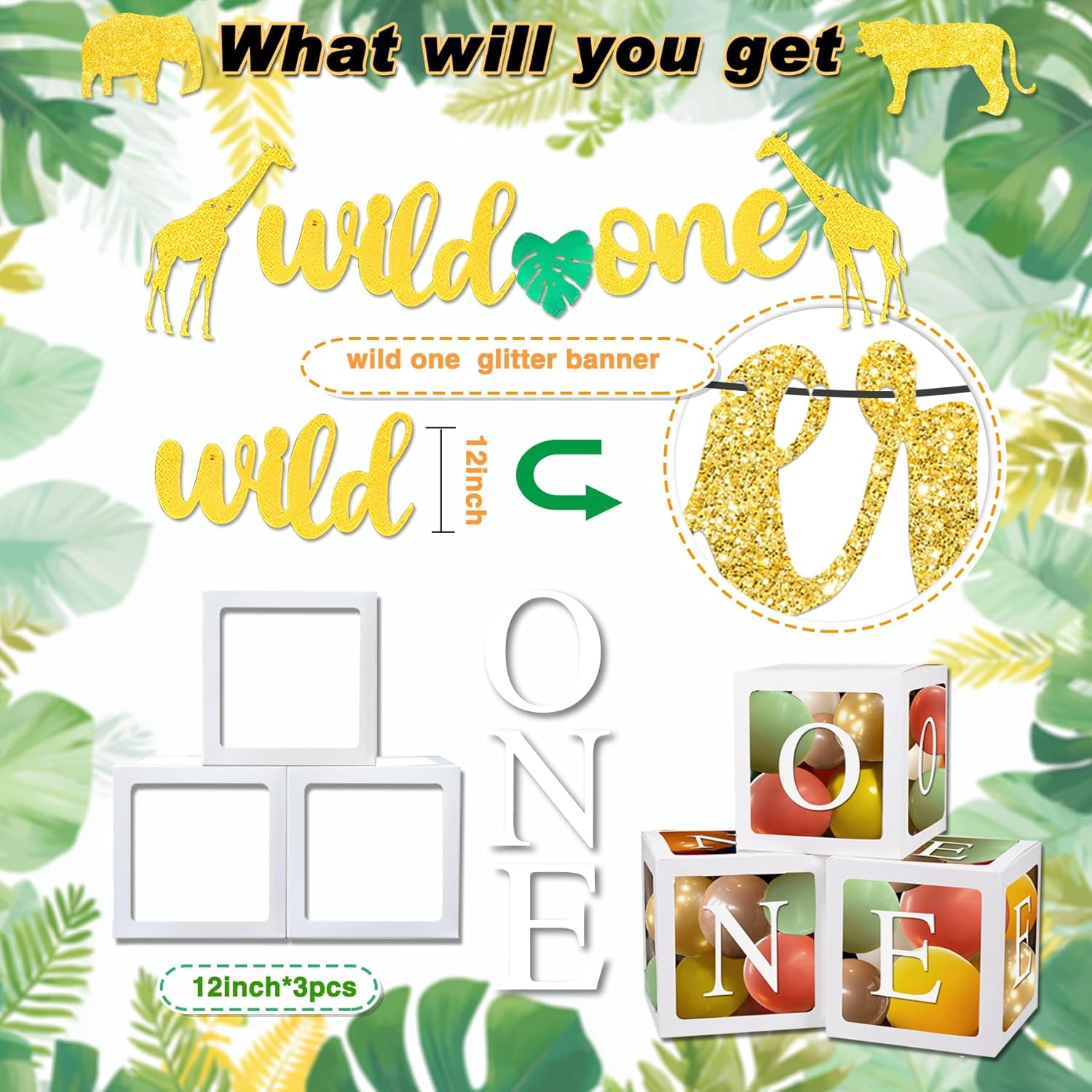 ワイルドテーマ 1つの誕生日デコレーション、野生動物1人の誕生日パーティーデコレーション用品、サファリジャングルテーマ、男の子または