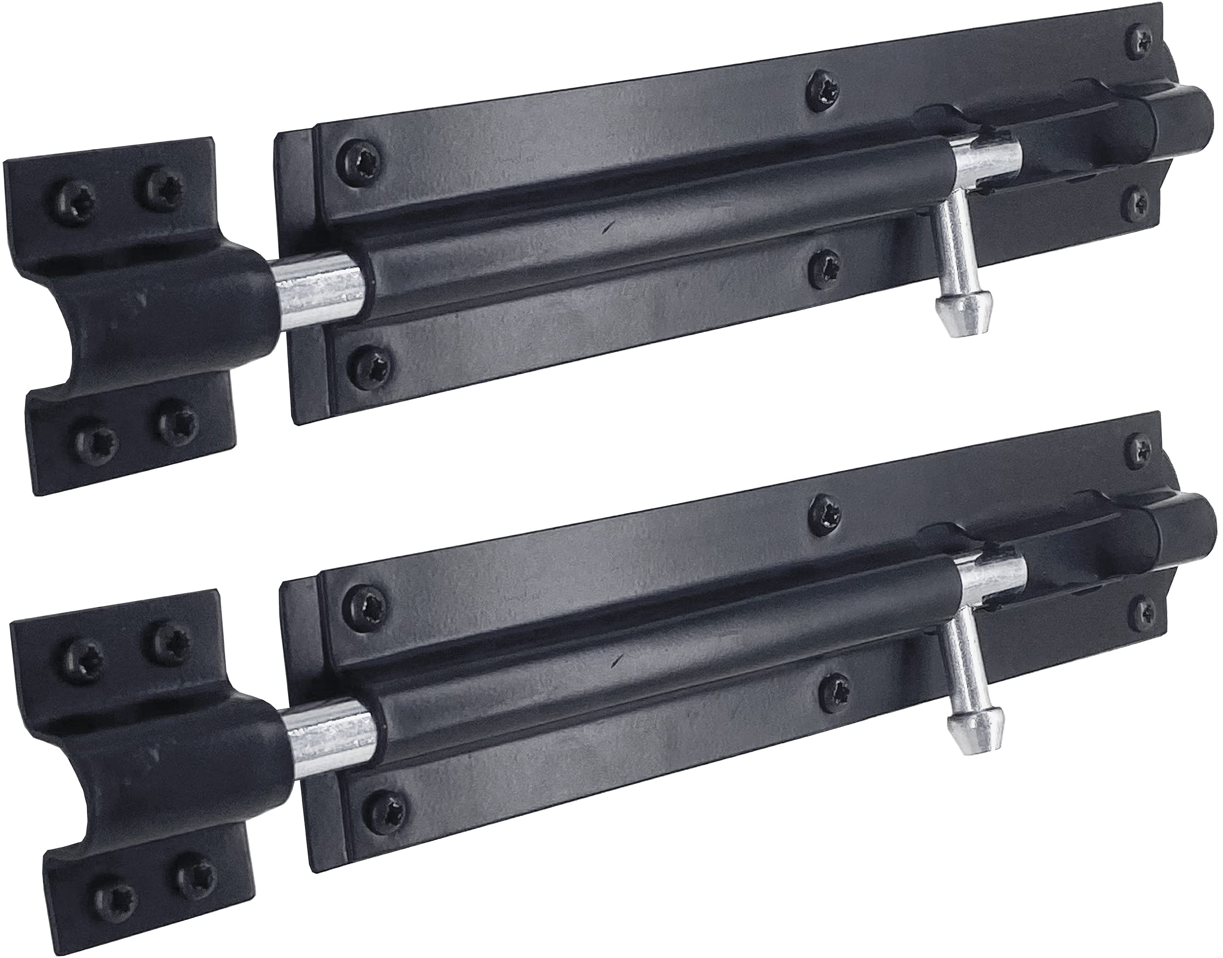 Irontite Black Irontite® 2 Pack Tower Bolt Gate Bolts For Wooden Gates, Slide Bolt, Door Lock Bolt, Sliding Bolt Lock Or Garden Gate Bolt. 200Mm (8”)