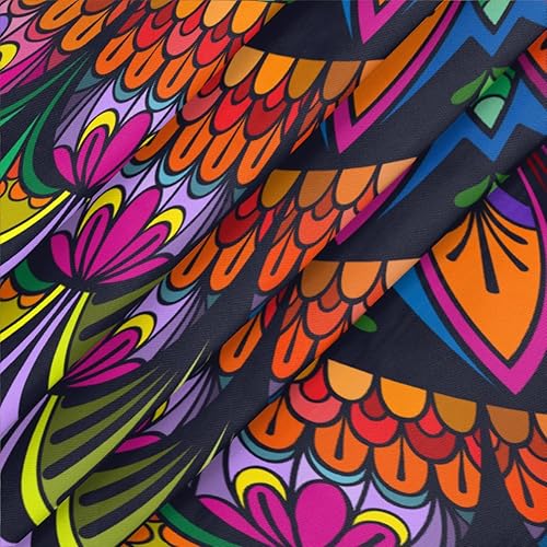 Miniatura 49 de Mantel redondo ajustado con diseño de mandala de flores, mantel circular bohemio y colorido con borde elástico, impermeable, lavable, de poliéster