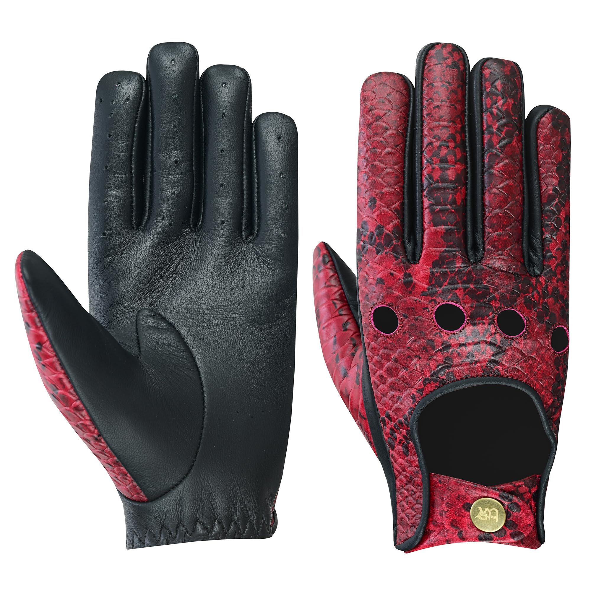 BTR BORN TO RACE Python Snake Embossed Leather Driving Gloves Car Driving Full Finger Motorcycle Biker Riding Gloves