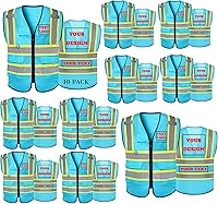 Vista 12 de Chaleco de seguridad reflectante de malla con logotipo personalizado Clase 2 con 5 bolsillos y cremallera