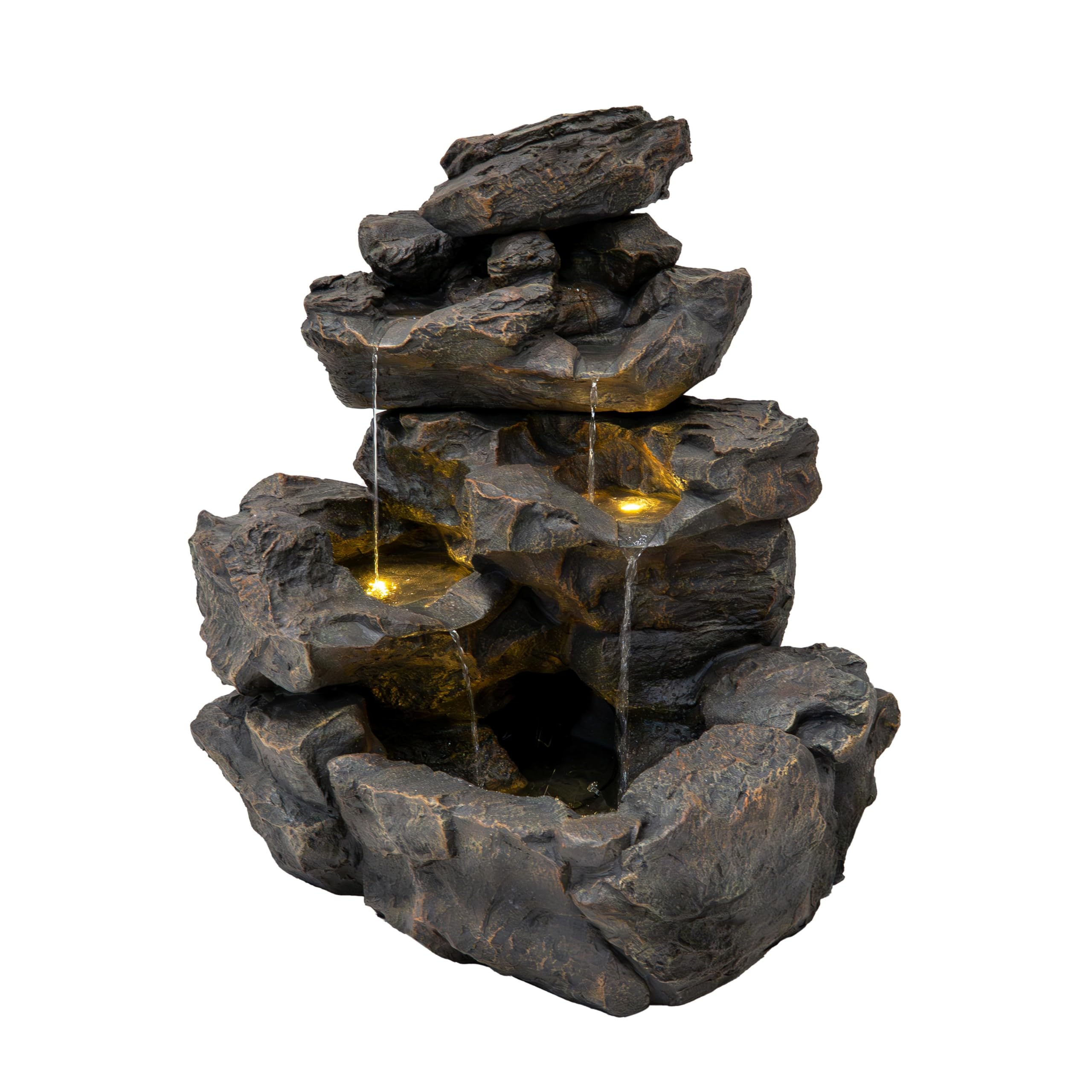 Fuente de Agua Exterior Eléctrica Efecto Roca con Luz LED, Cascada Decorativa Grande para Jardín y Patio, Bomba Silenciosa, Estilo Natural – Rustic Rapids