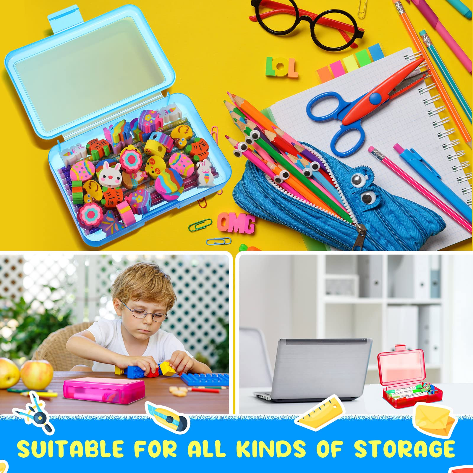 Zhehao 20 astucci in plastica trasparente per matite per bambini, multiuso, in plastica rigida colorata, per ufficio, organizer per pennelli e matite, 5 colori