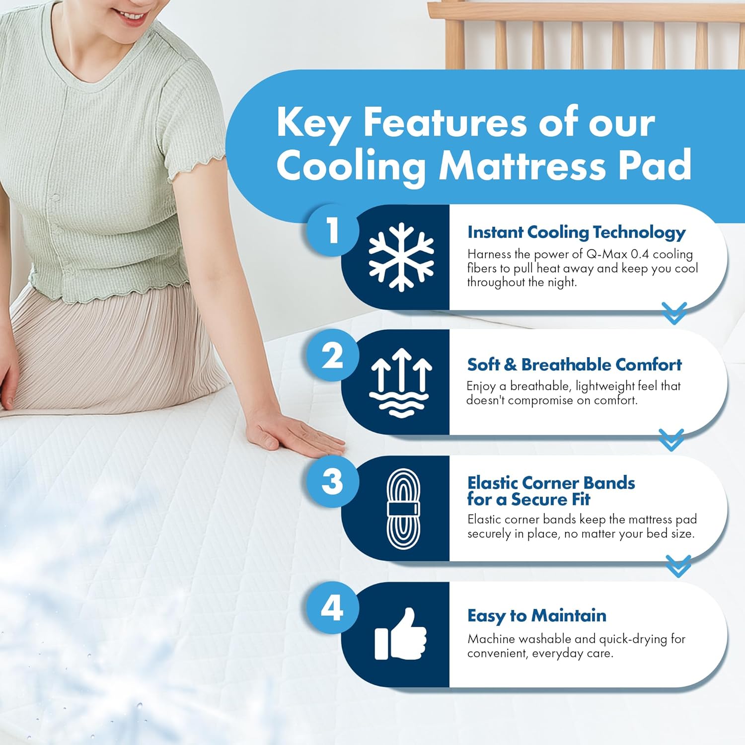 GBS Summer Cooling Mattress Pad – Lightweight, Breathable & Washable, Soft, Durable Mattress Topper for Hot Sleepers, Q-Max Cool-to-Touch Fabric, Made in Korea - King Size (71"x80")