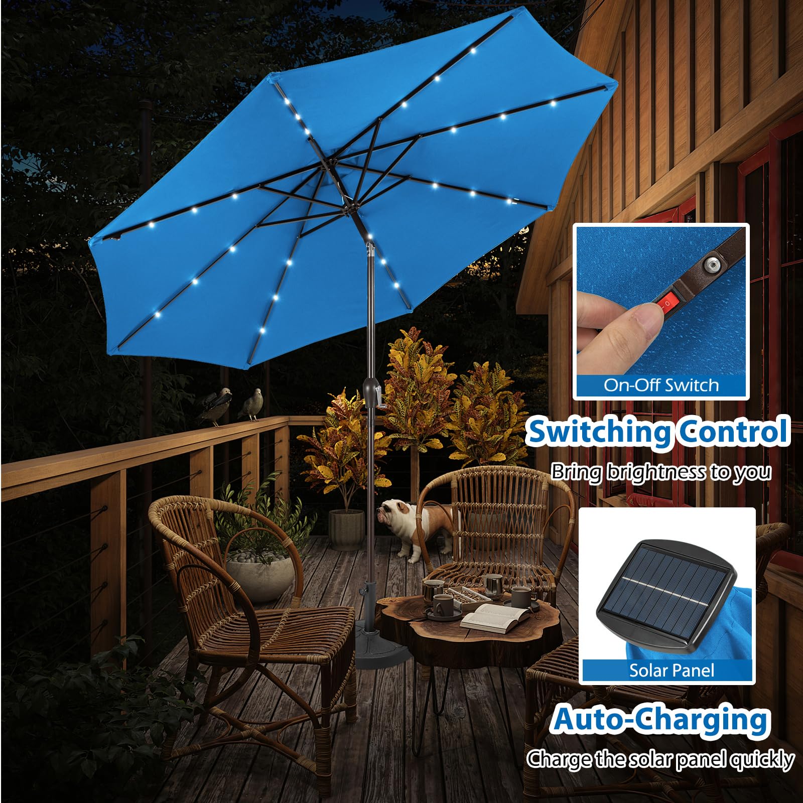 KOMFOTTEU Parasol de Jardin Exterieur φ3x2.5 m, LED & Manivelle