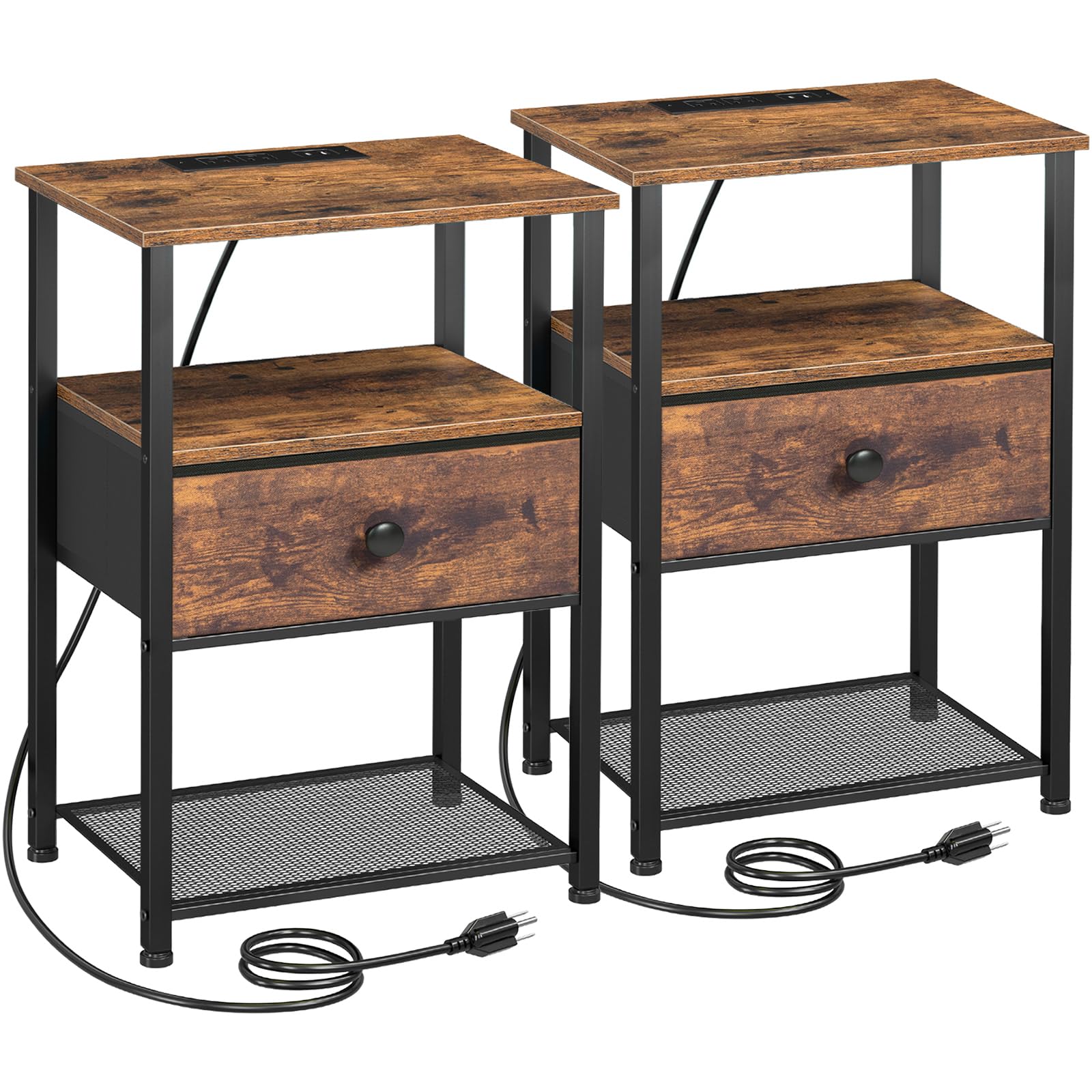 LOAKEKEL Nightstands Set of 2 with Charging Station