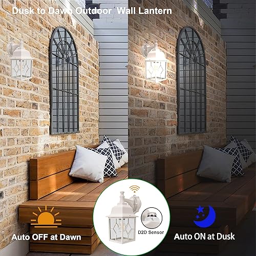 Miniatura 4 de LIT-PaTH Farol de pared para exteriores del atardecer al amanecer, lámpara de pared exterior grande blanca, base E26, iluminación de porche de