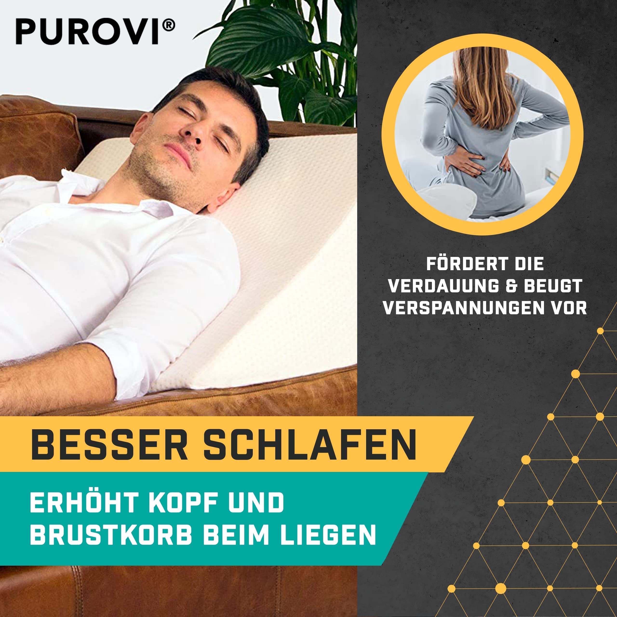 Keilkissen für Bett und Couch – Ideal als Lesekissen, Rückenlehne im Bett oder zum Füße hochlagern – Formstabiler Schaumstoff – Bezug waschbar