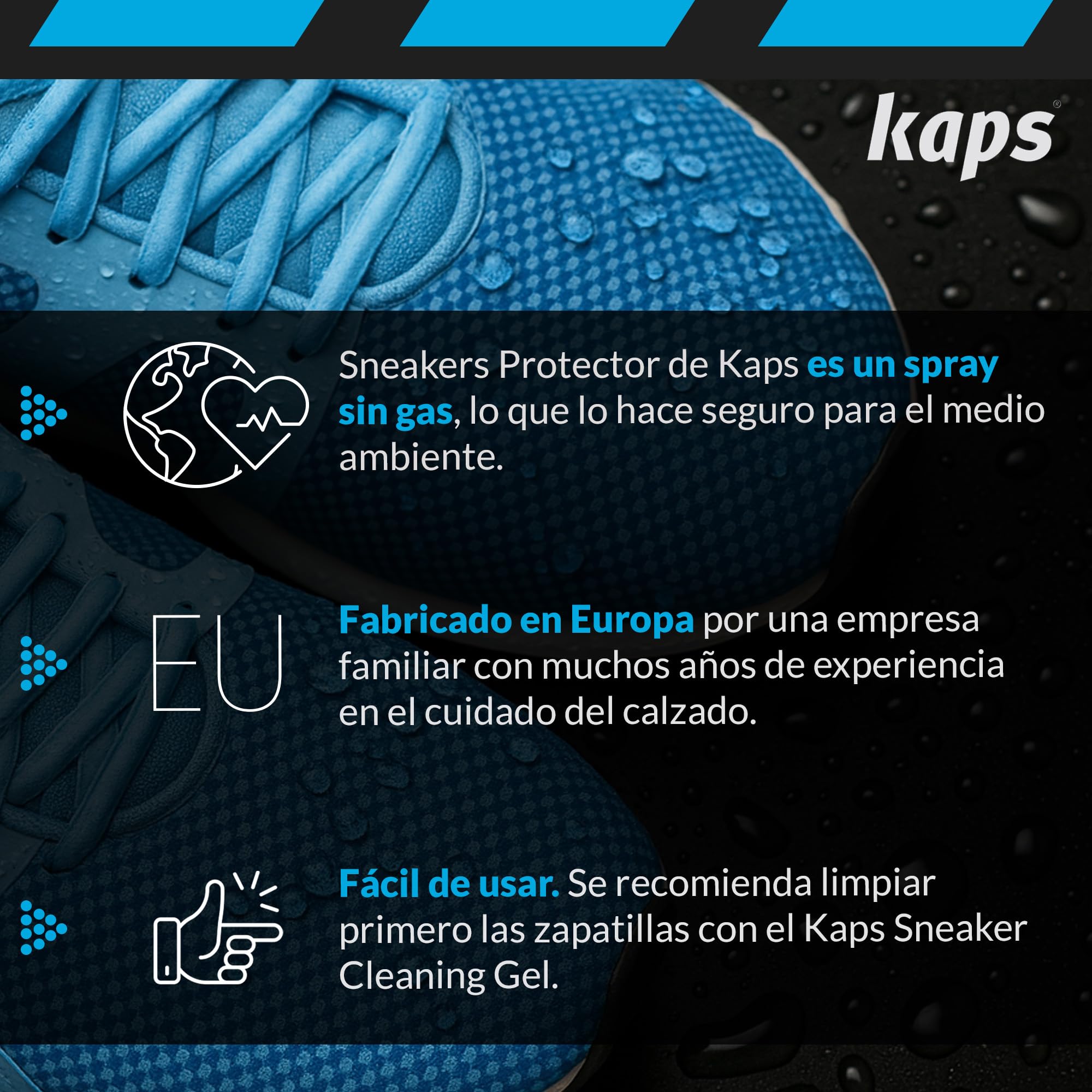 Kaps Sneakers Protector, Spray Impermeabilizante y de Protección contra la Suciedad para Zapatillas de Deporte y Calzado Informal, 100 ml