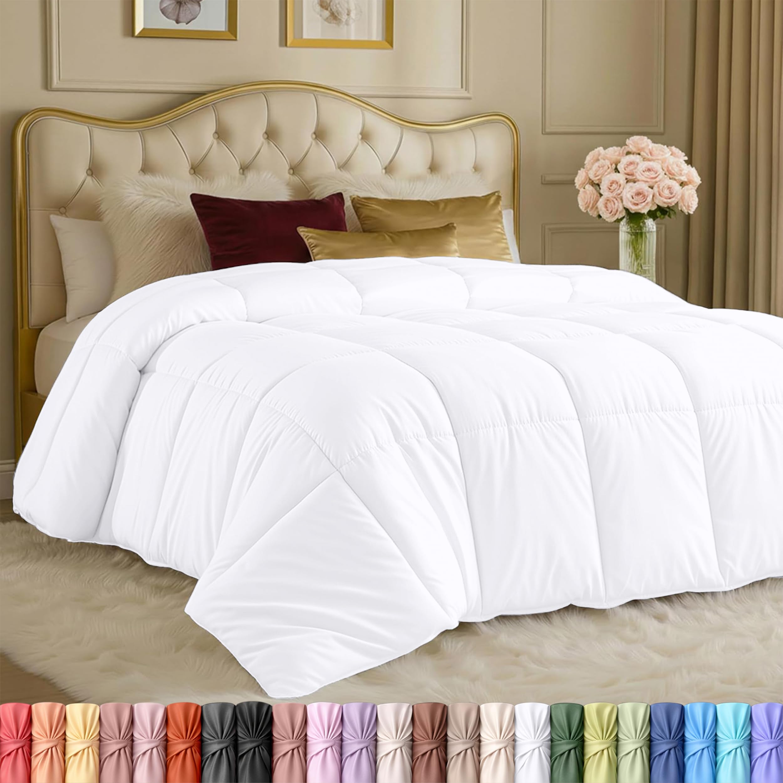Utopia Bedding Piumino alternativo (bianco, Queen) - Piumino per tutte le stagioni - Inserto per piumino in fibra siliconata - Cuciture in scatola