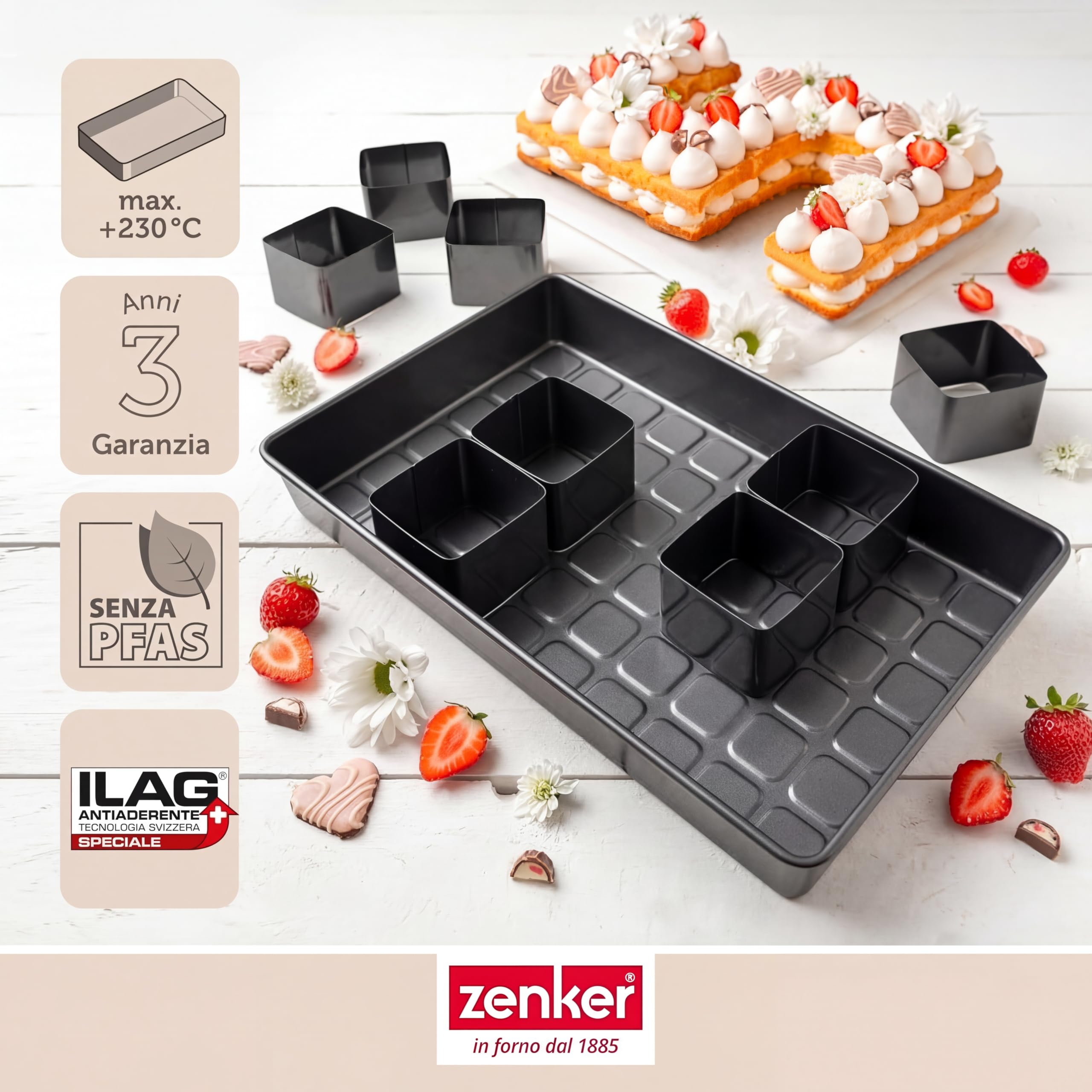 Zenker Teglia da forno con numeri e lettere – Set da 9 pezzi per dolci creativi, rivestimento senza PFAS, resistenza al calore +230 °C