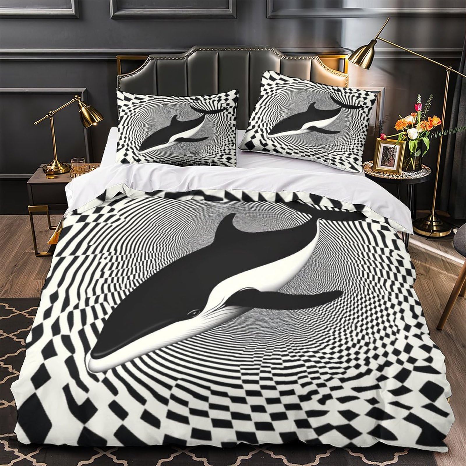 Housse de couette grand lit couple sans repassage fermeture éclair cachée 260x220