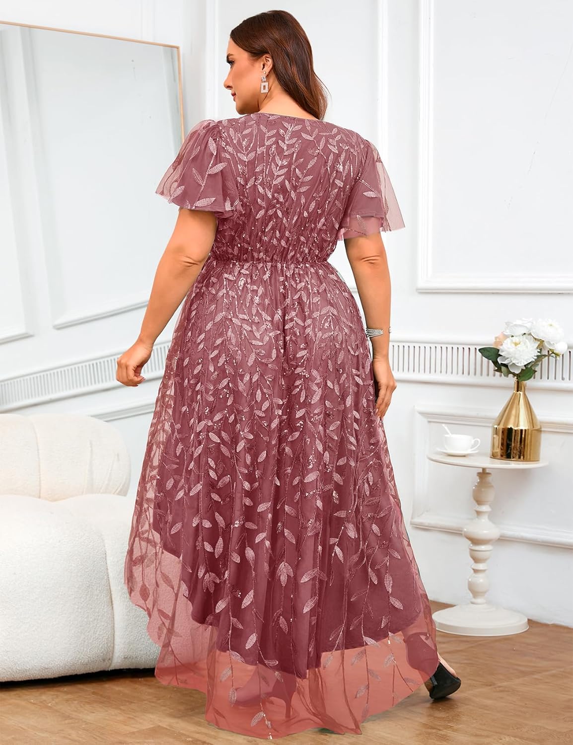 ZOMVA Plus Size 0X-4X Sequin Embroidery Formal Long Dress Glitter Side Slit A Line Dresses Prom Wedding Evening Gown