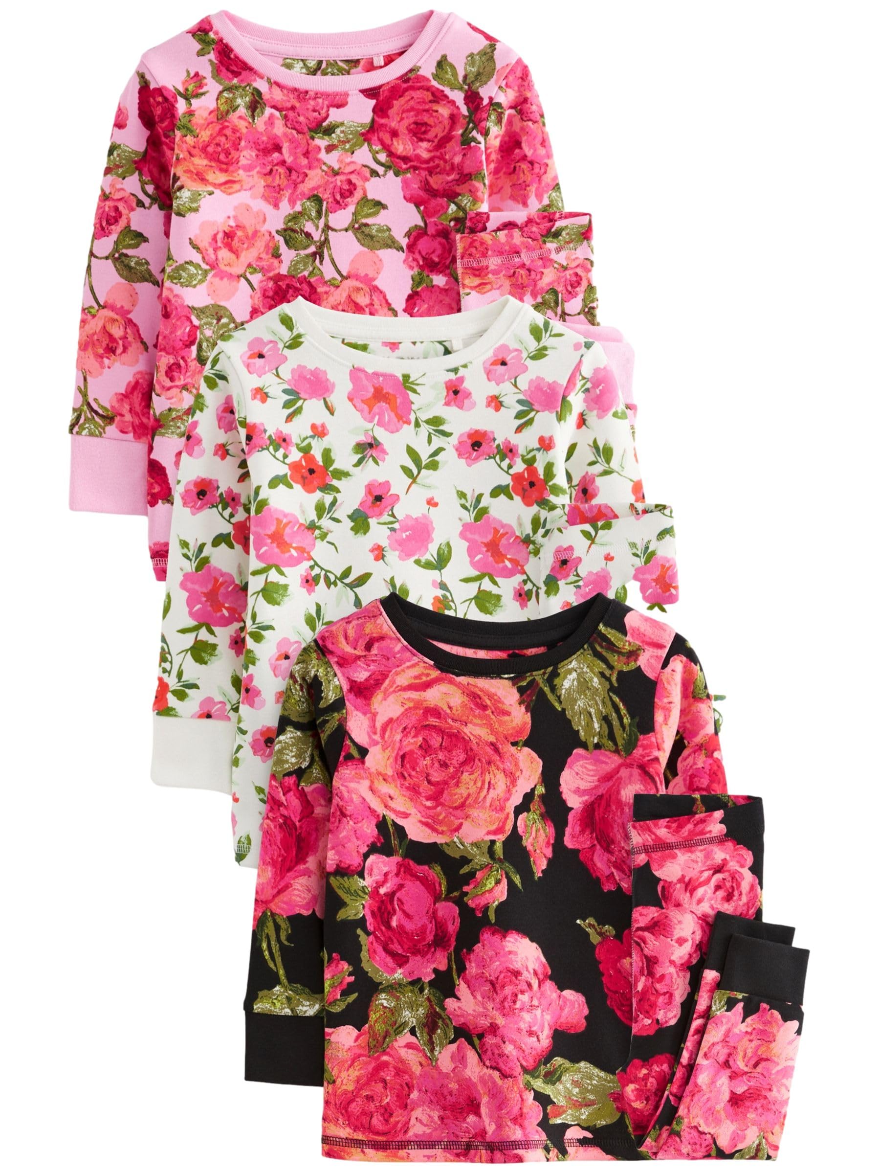 Next Fille Pyjama Douillet à Fleurs, Lot De 3 Rose/Bleu 2 Ans