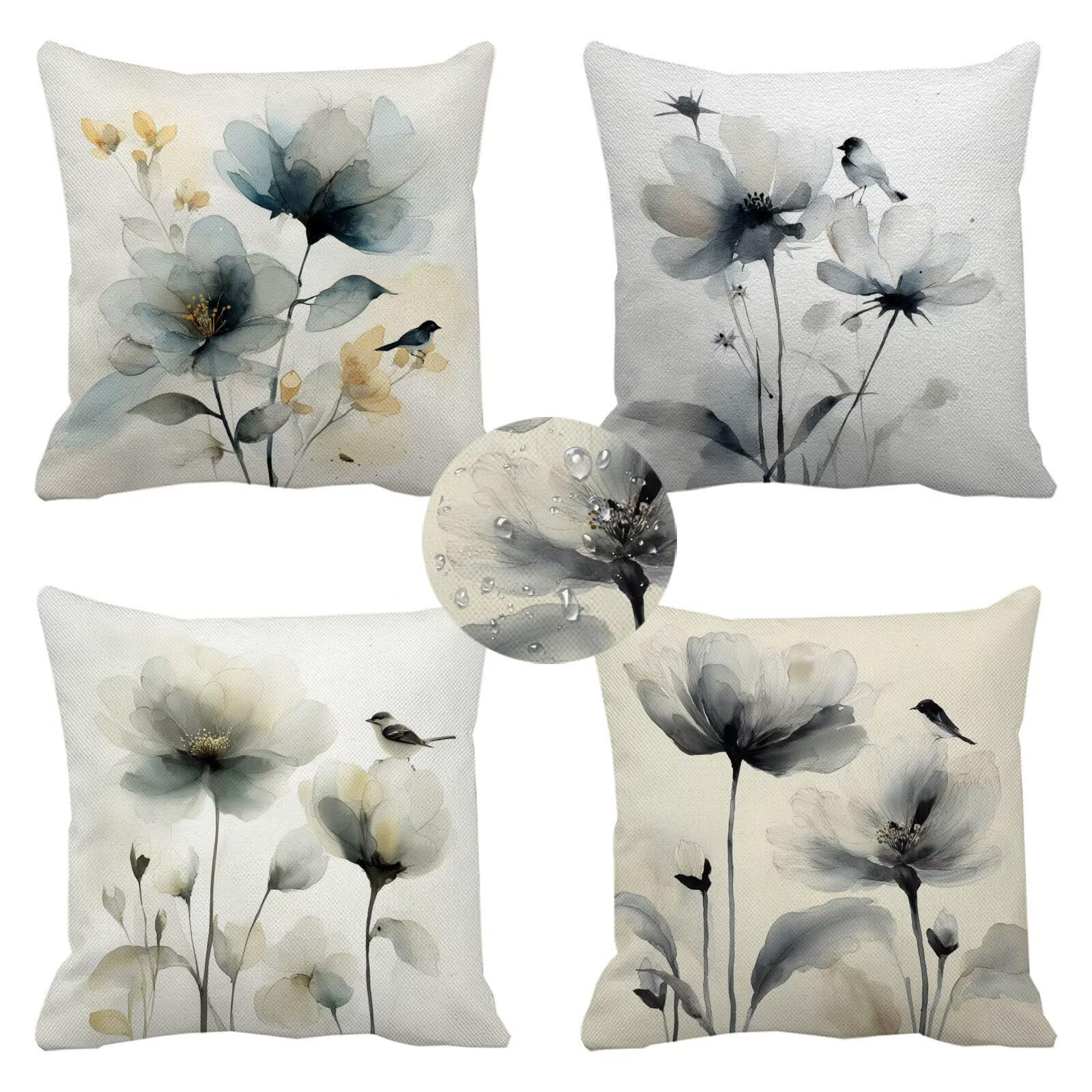 Housse de coussin gris et lin beige pour deco de terrasse estivale et salon de jardin cosy
