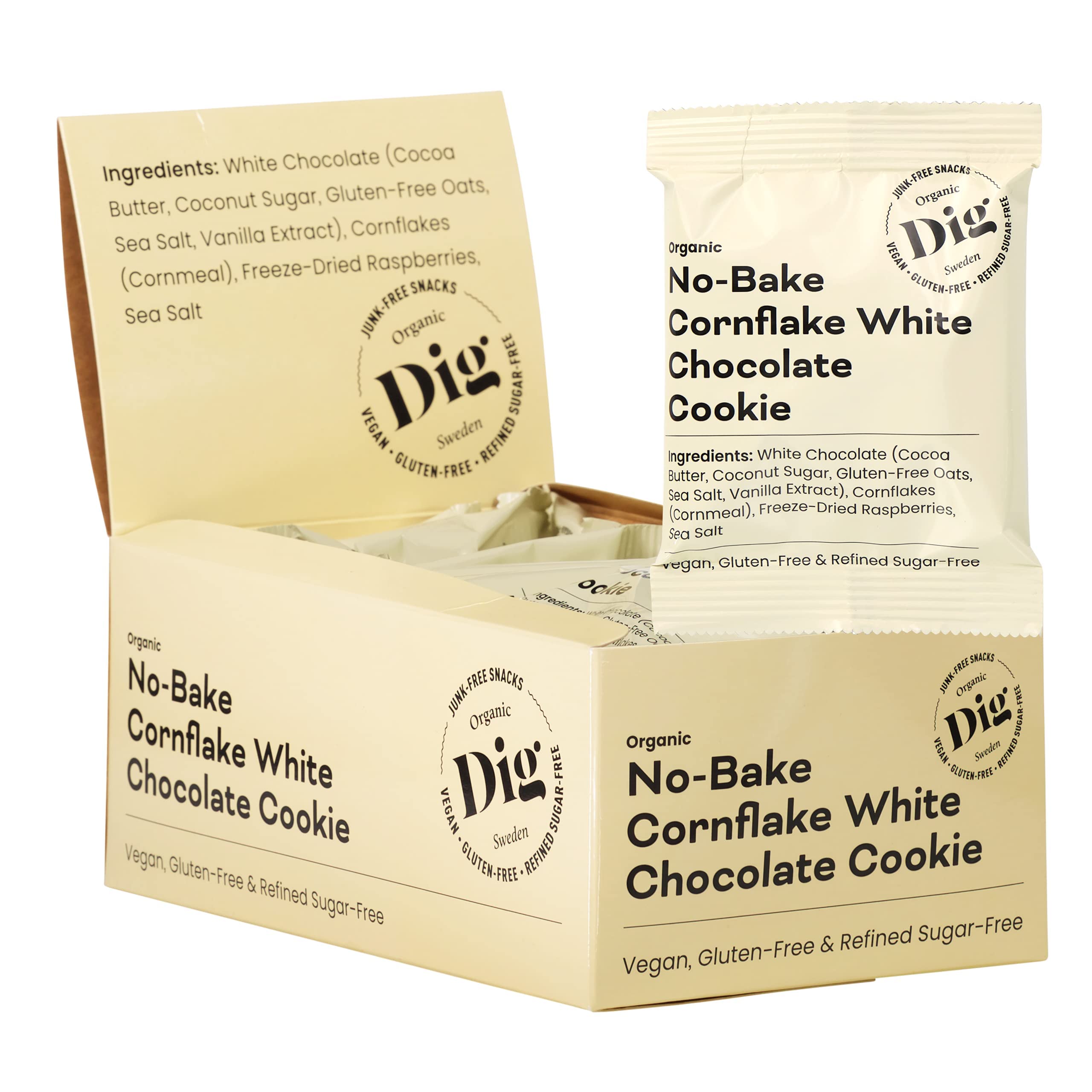 Bio-Keks mit weißer Schokolade und Cornflakes – Vegan, Glutenfrei, 12 x 30g