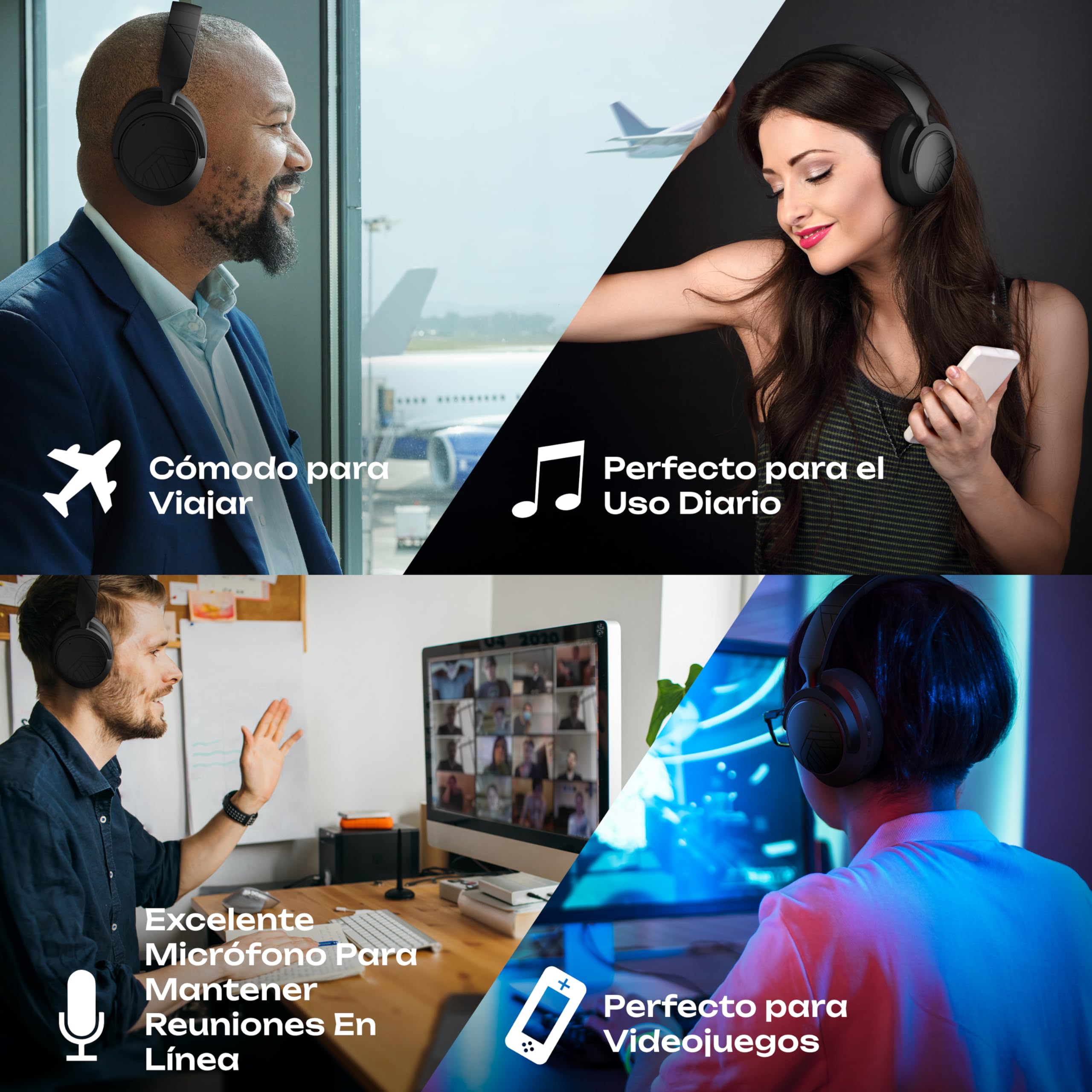 PowerLocus Cascos Inalambricos Bluetooth, Auriculares Inalámbricos con Cancelación de Ruido Activa Híbridos, 70H Reproducción, Modo Transparencia, Cascos Bluetooth Estéreo HiFi con Funda (Negro)